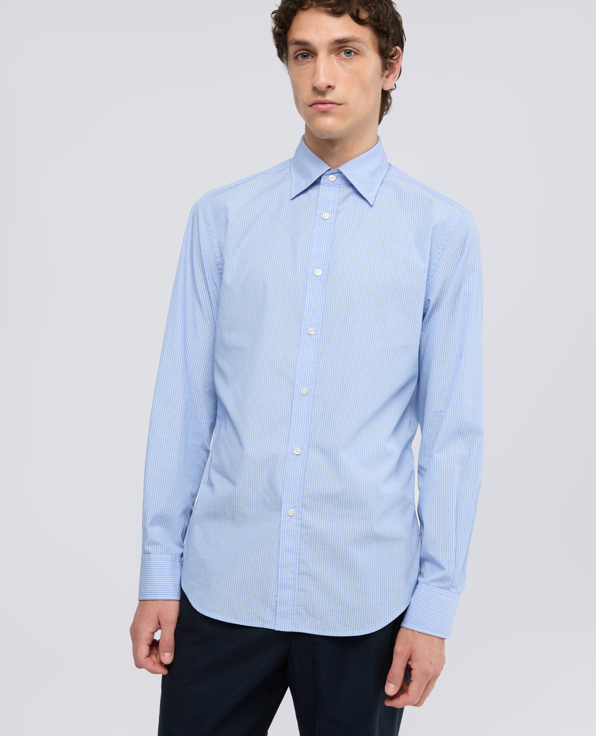 CAMICIA SERGE IN POPELINE DI COTONE RIGATO - AZZURRO - ASPESI