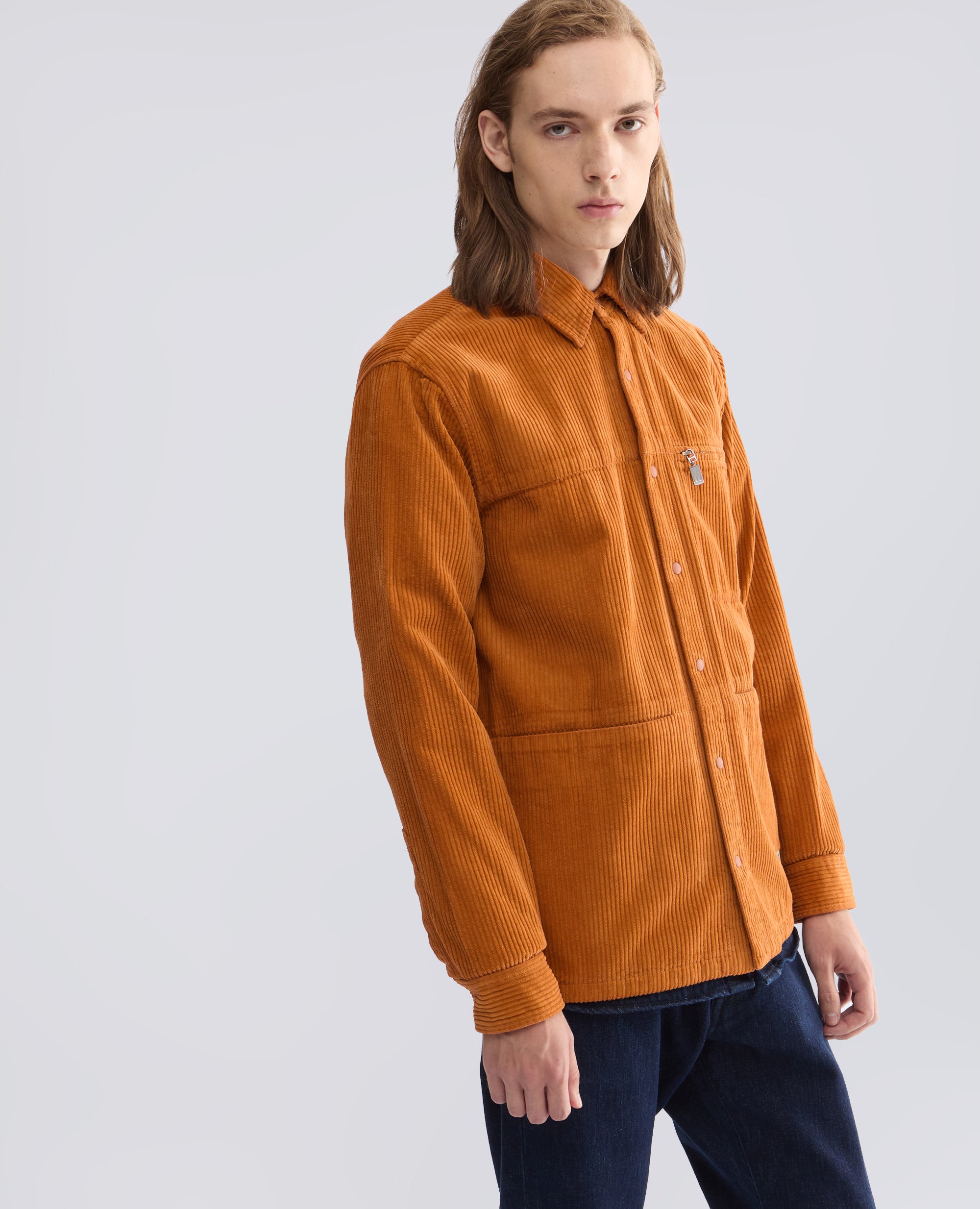 CAMICIA SFODERATA IN VELLUTO DI COTONE A COSTE 500 RIGHE TINTO CAPO - ARANCIO - ASPESI