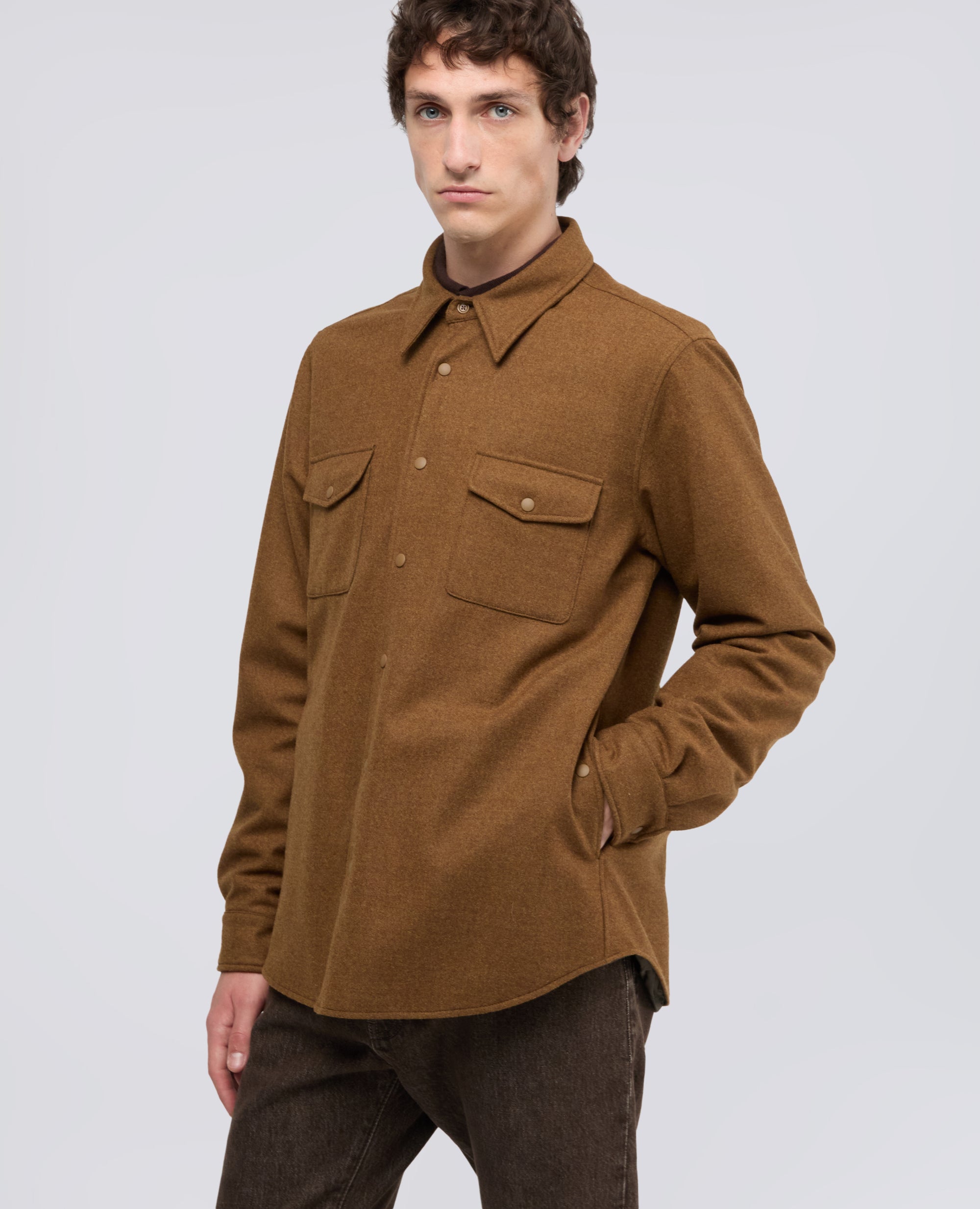 CAMICIA IN FLANELLA DI LANA COMFORT - MARRONE - ASPESI