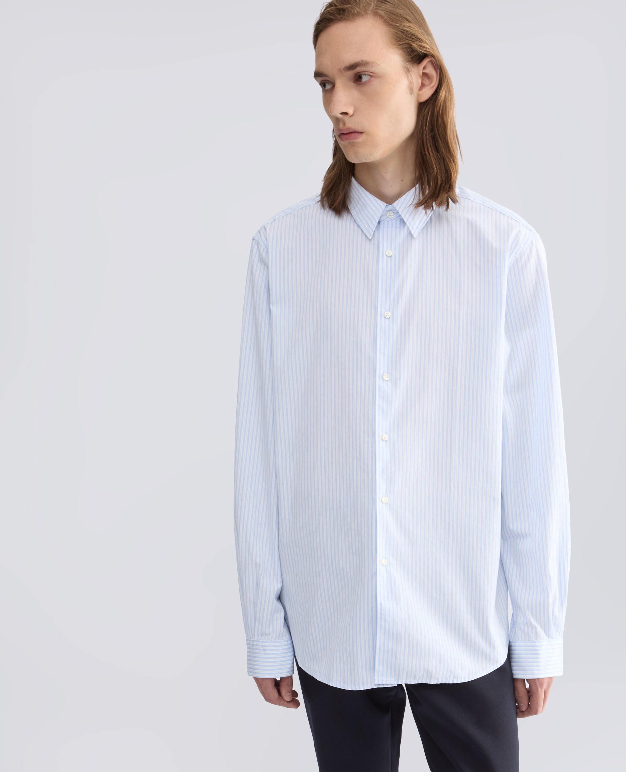 CAMICIA IN POPELINE DI COTONE RIGATO - AZZURRO - ASPESI