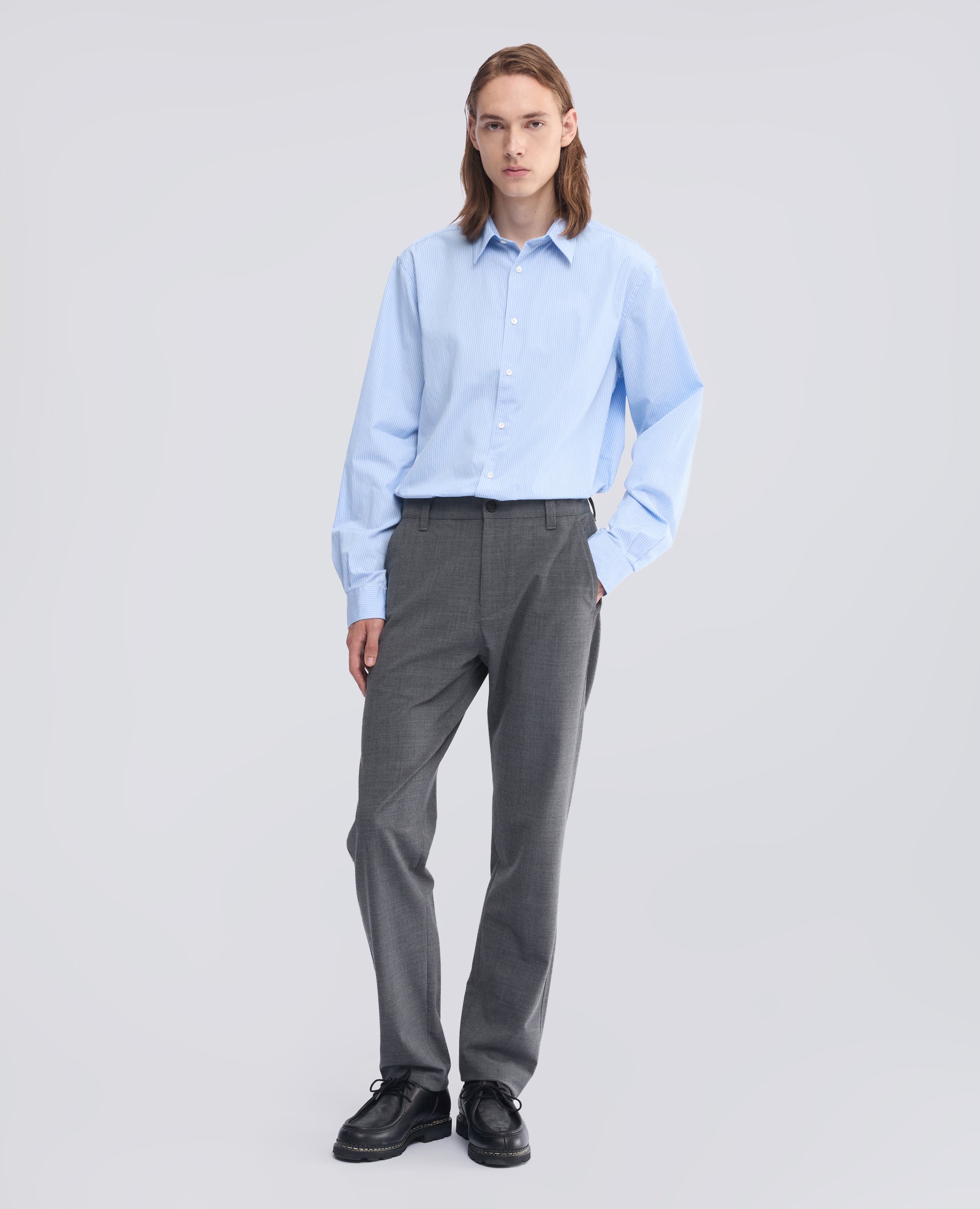 CAMICIA IN POPELINE DI COTONE RIGATO - AZZURRO - ASPESI