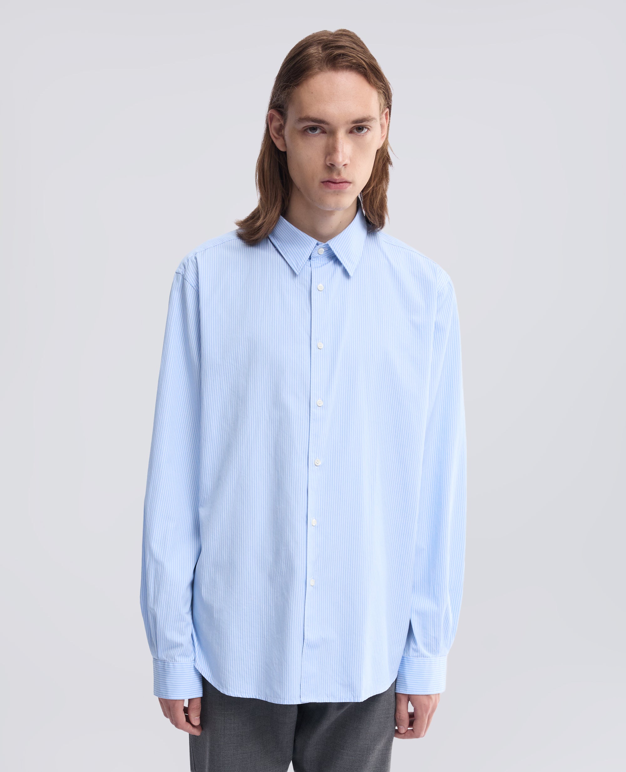 CAMICIA IN POPELINE DI COTONE RIGATO - AZZURRO - ASPESI