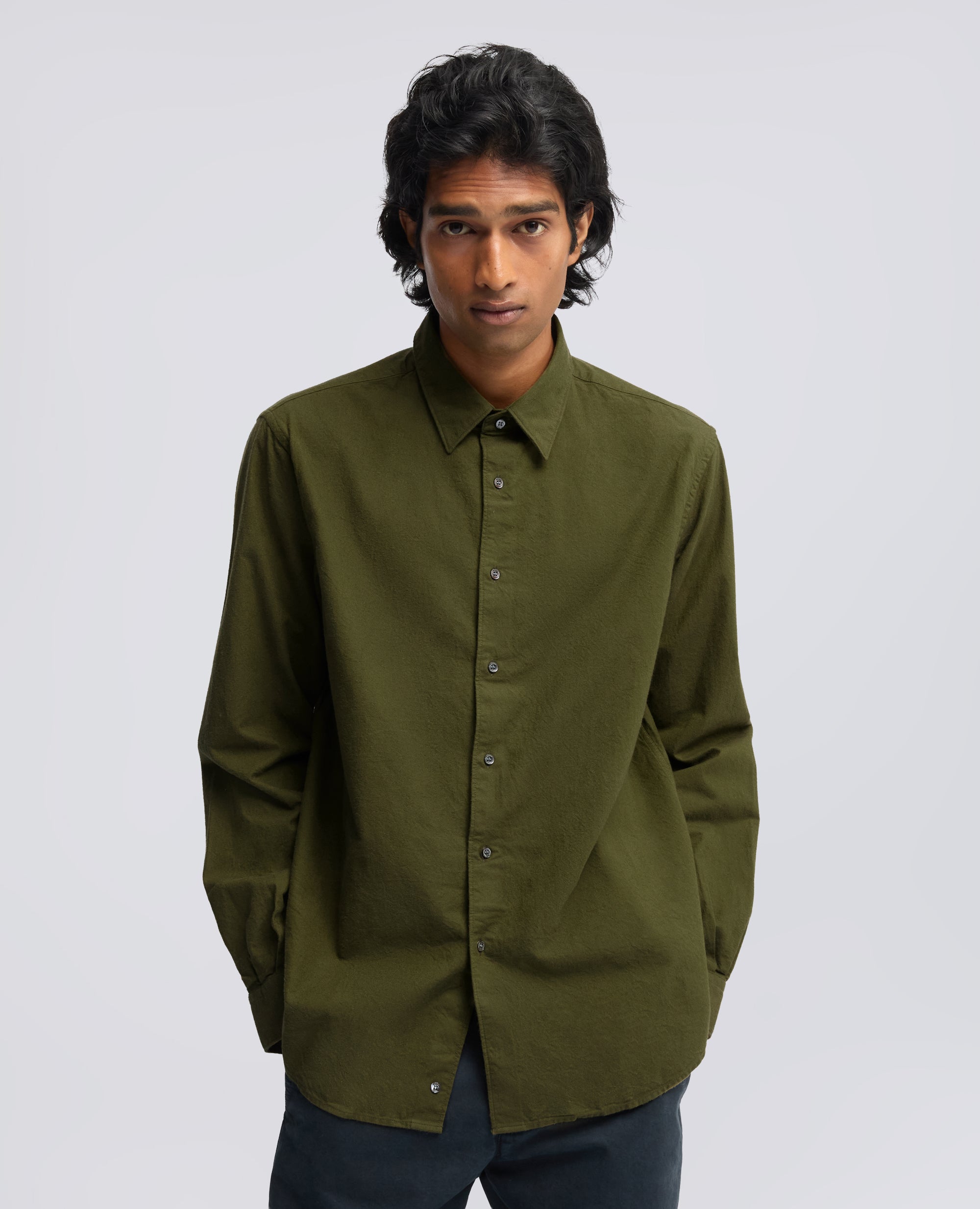 CAMICIA IN LEGGERA FLANELLA DI COTONE - MILITARE - ASPESI