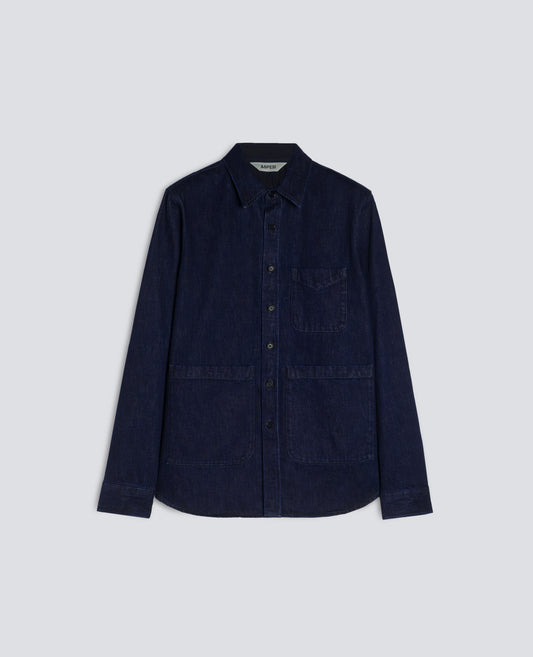 COTTON DENIM UTILITY SHIRT - BLUE - ASPESI
