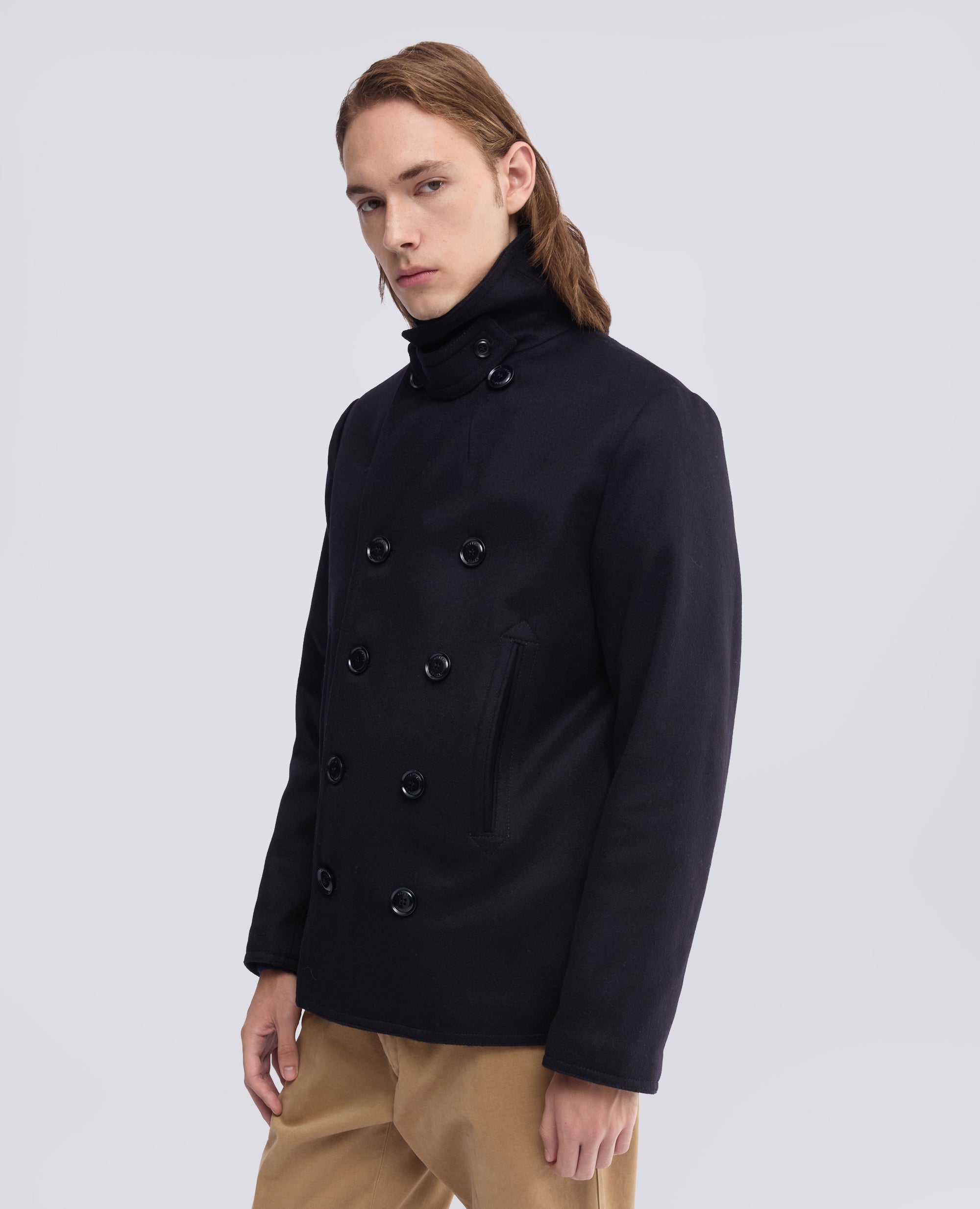 CABAN EN LODEN DE LAINE ET ALPAGA MATELASSE AVEC THERMORE - BLEU - ASPESI