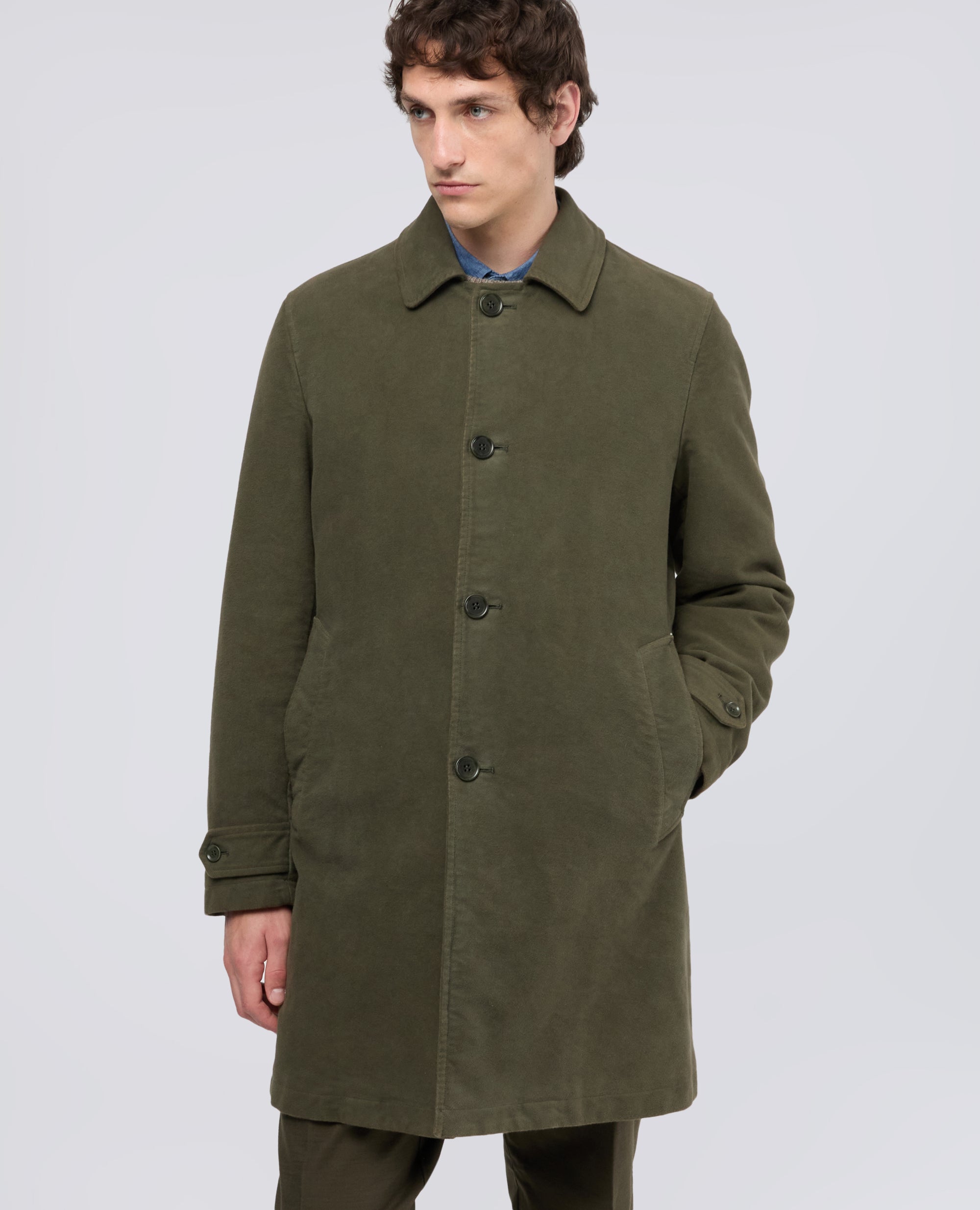 PERFETTO-MANTEL AUS BAUMWOLL-BARCHENT, STUCKGEFARBT - VERDE - ASPESI
