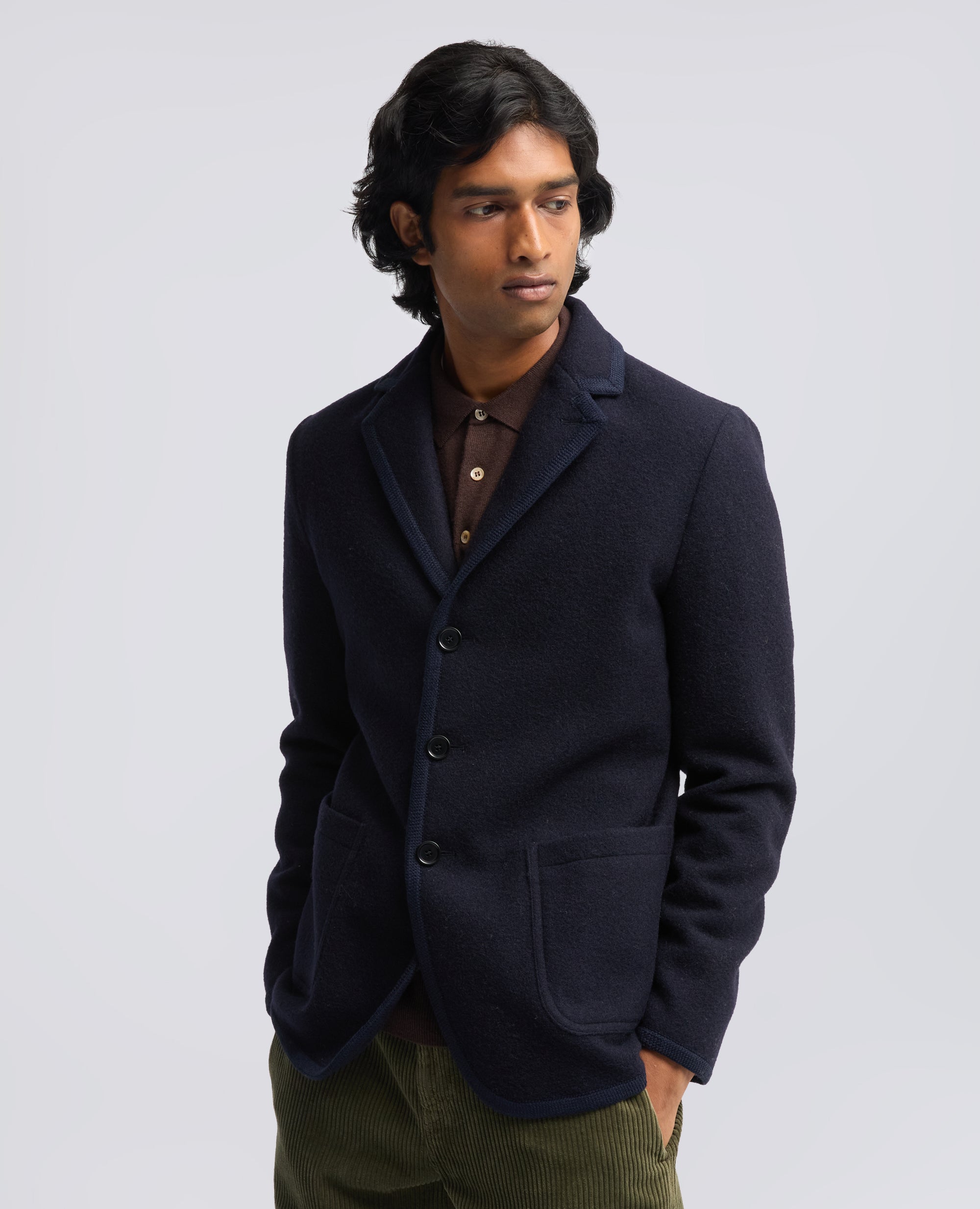BLAZER IN SHETLAND DI PURA LANA VERGINE - NAVY - ASPESI