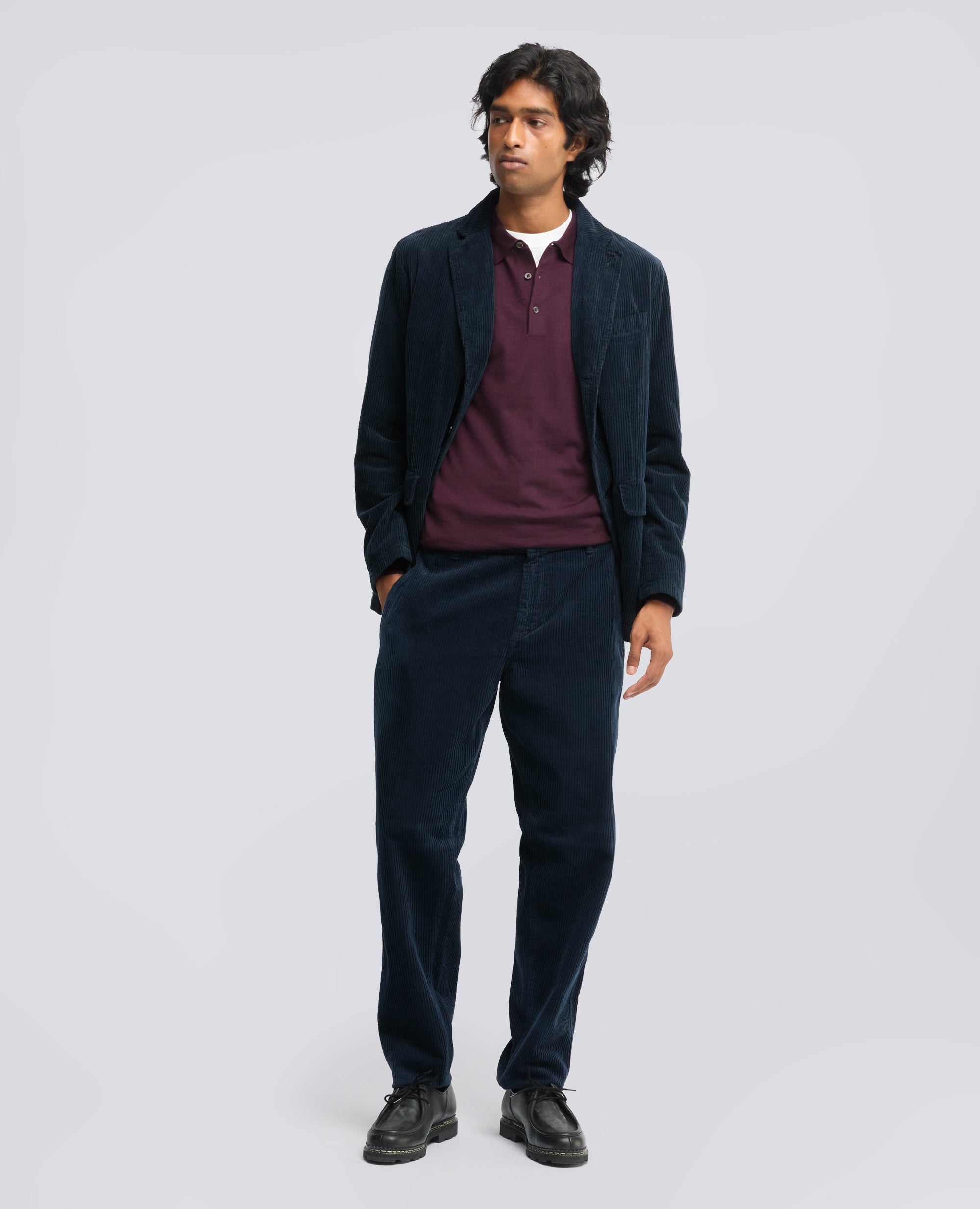 PANTALONE CHINO IN VELLUTO DI COTONE 500 RIGHE, TINTO CAPO - NAVY - ASPESI