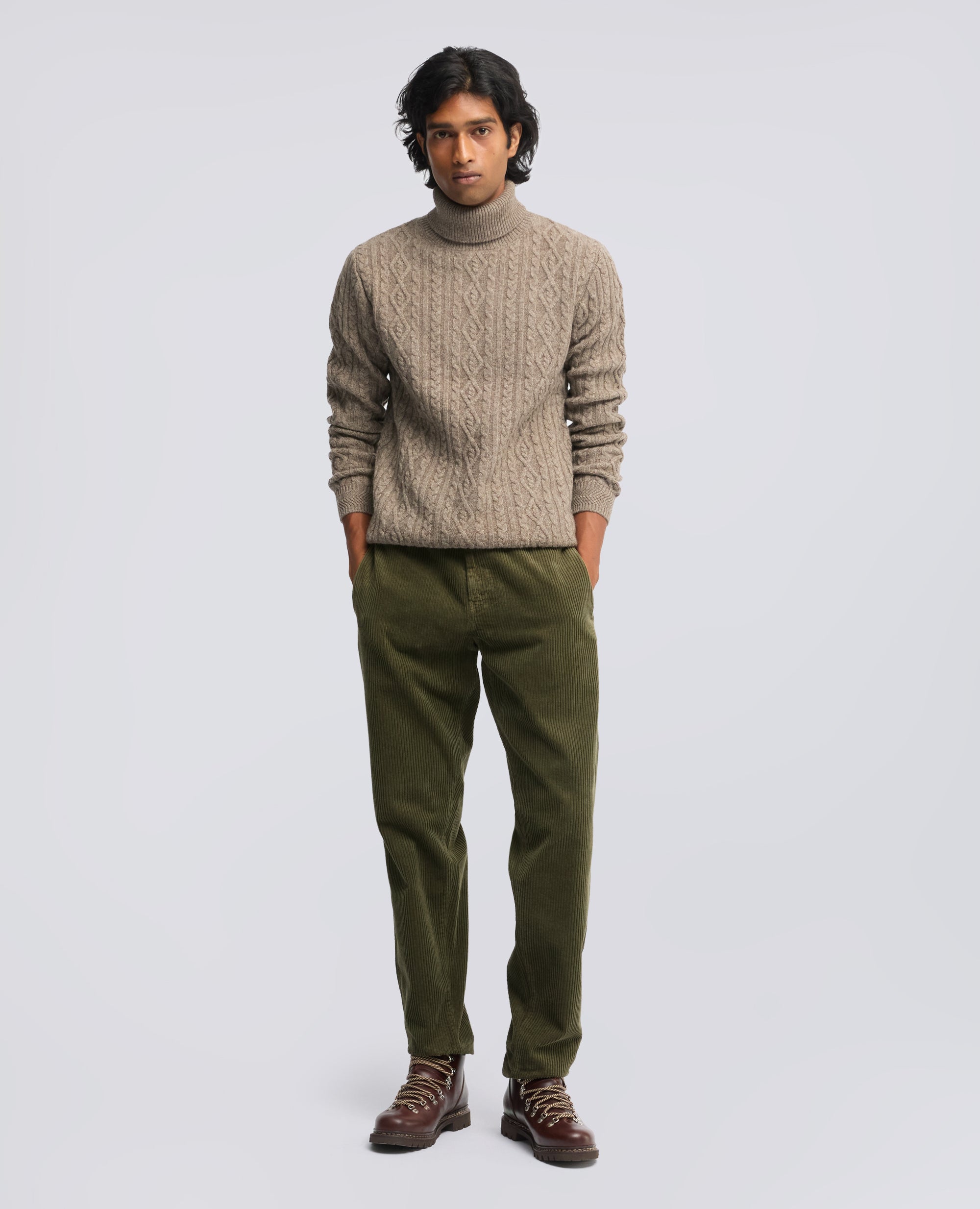 PANTALONE CHINO IN VELLUTO DI COTONE 500 RIGHE, TINTO CAPO - MILITARE - ASPESI