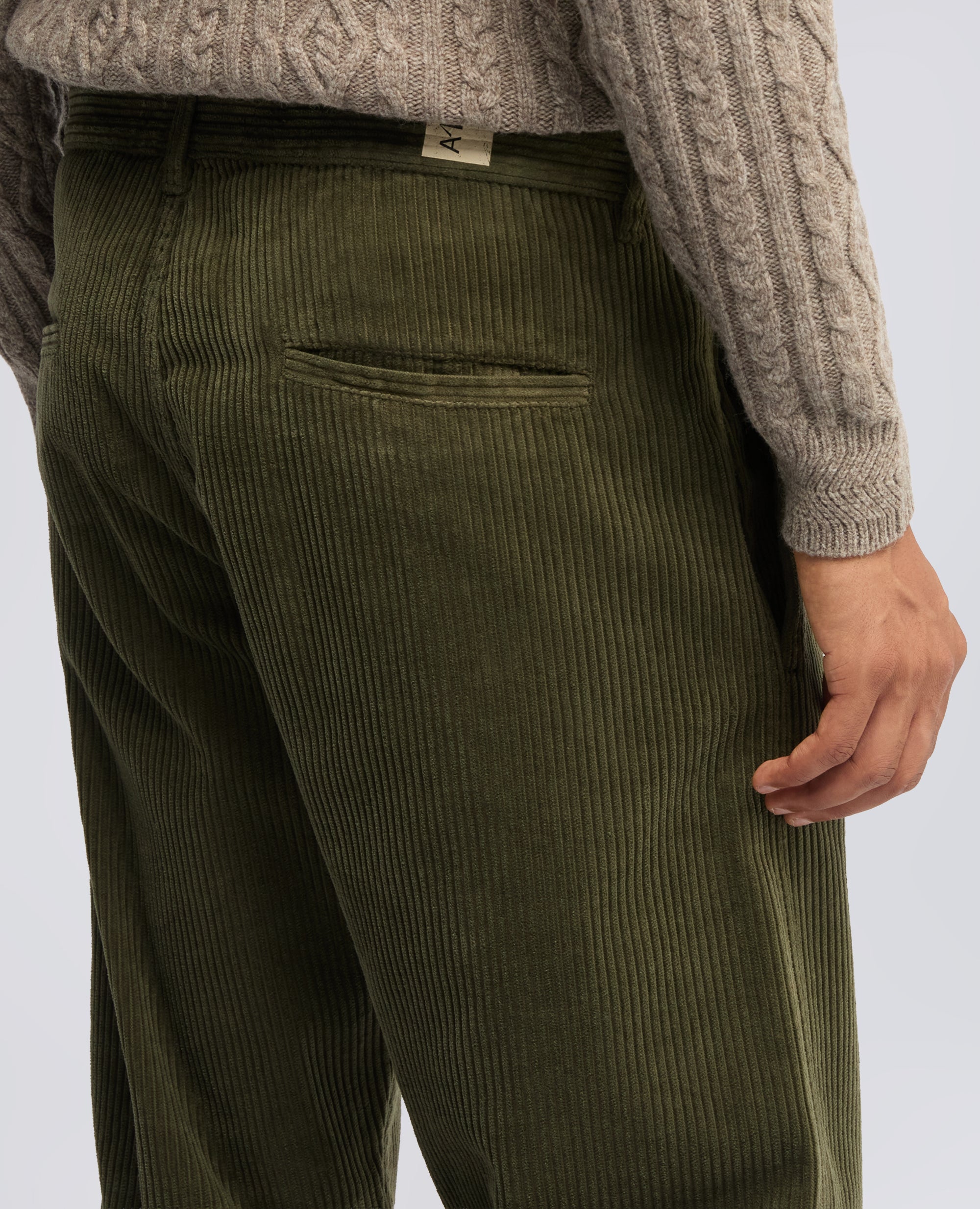 PANTALONE CHINO IN VELLUTO DI COTONE 500 RIGHE, TINTO CAPO - MILITARE - ASPESI