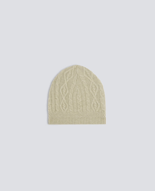 WOOL AND YAK BEANIE WITH CABLE AND ARGYLE KNIT - GREEN - ASPESI