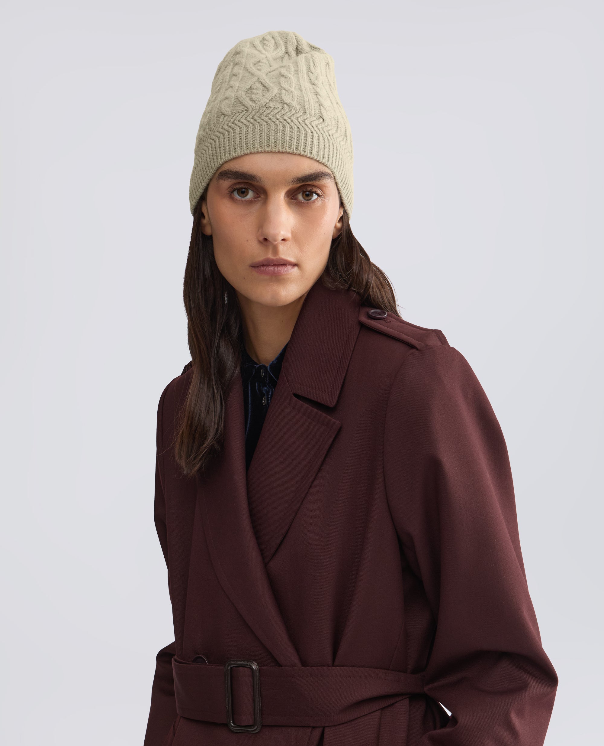 GORRO DE LANA Y YAK CON MOTIVO TRENZADO Y DE ROMBOS - VERDE - ASPESI