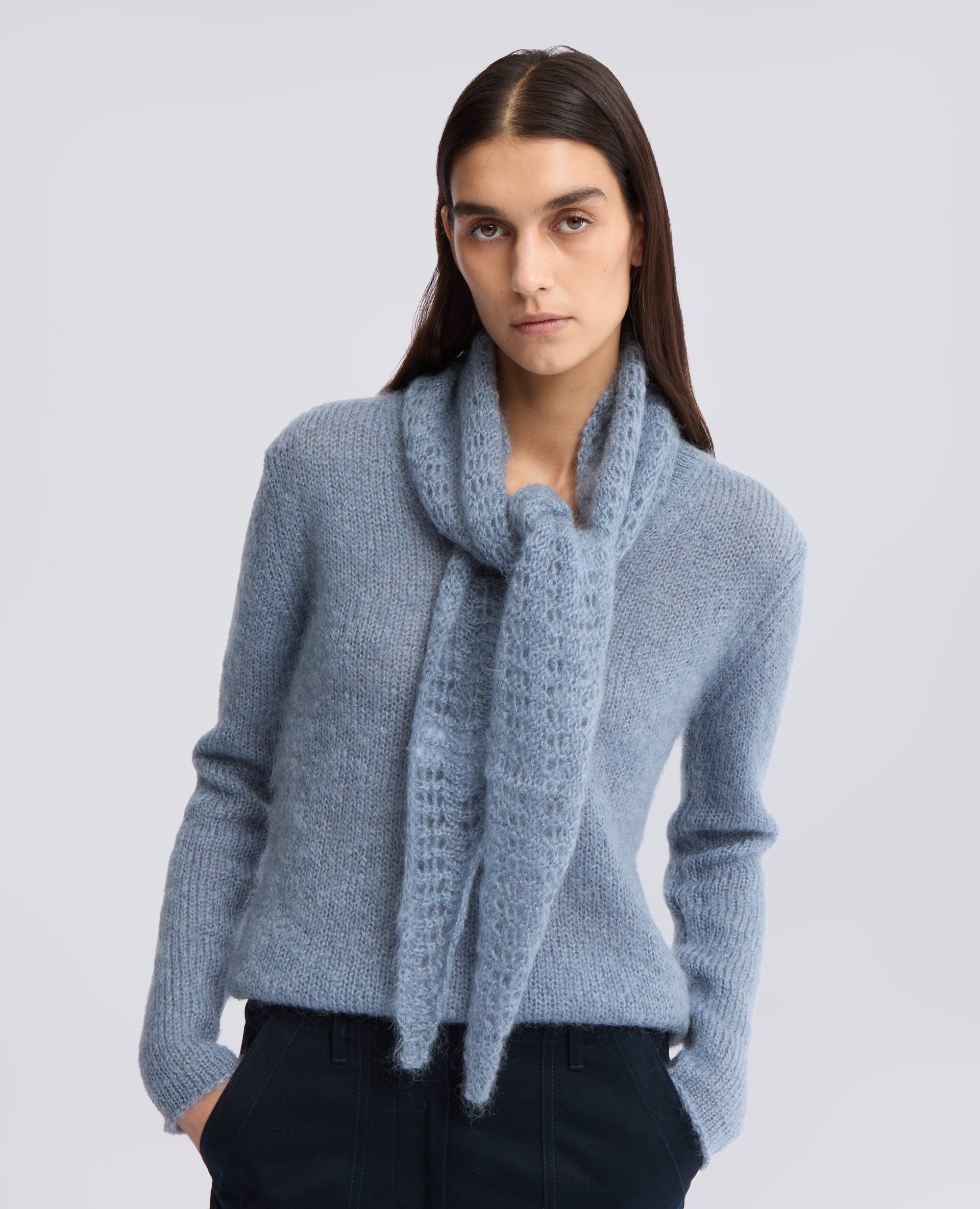 MOHAIR AND WOOL SCARF - LIGHT BLUE - ASPESI