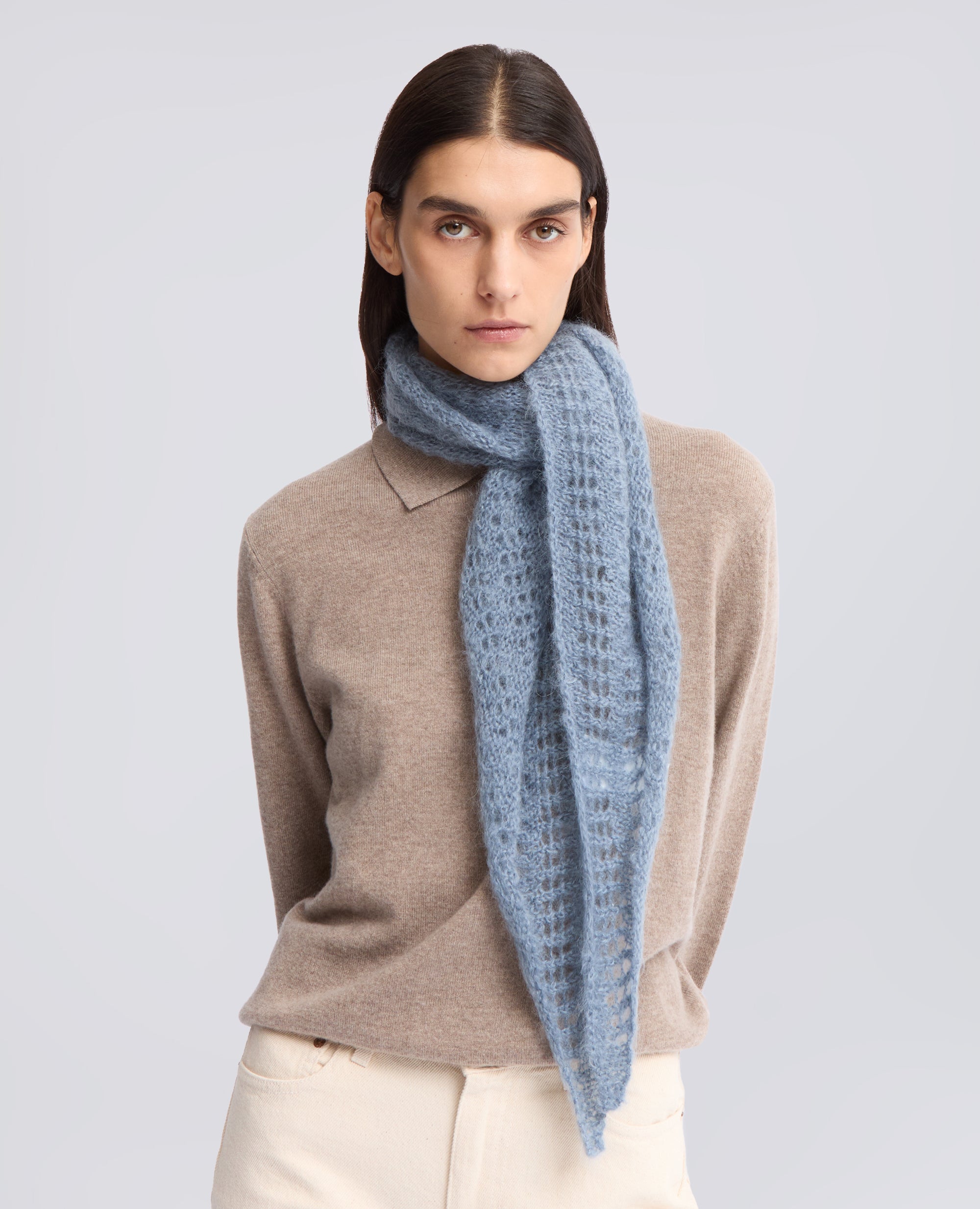 MOHAIR AND WOOL SCARF - LIGHT BLUE - ASPESI