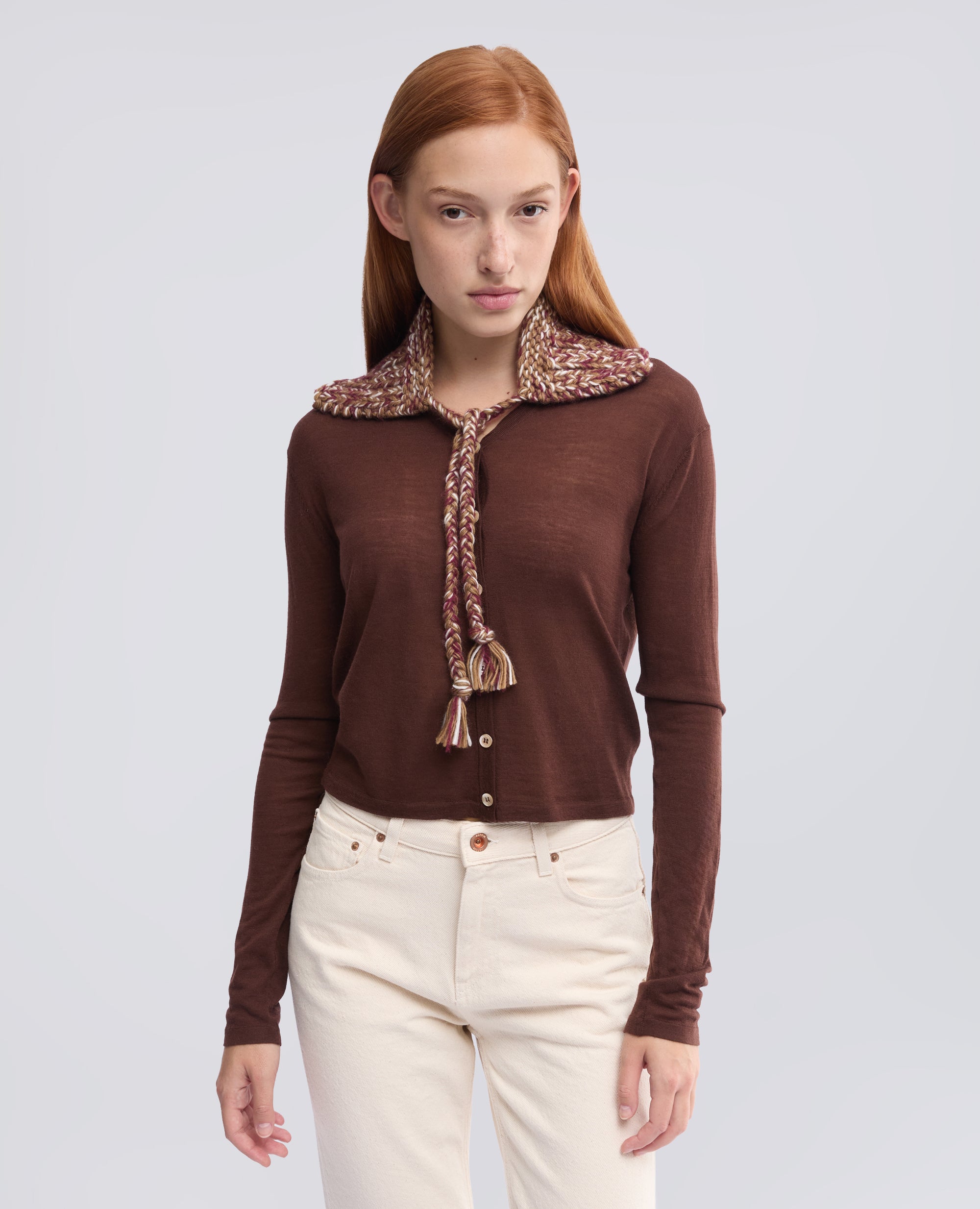 COL FAIT MAIN EN MOHAIR AVEC LACETS TRESSES - BEIGE - ASPESI