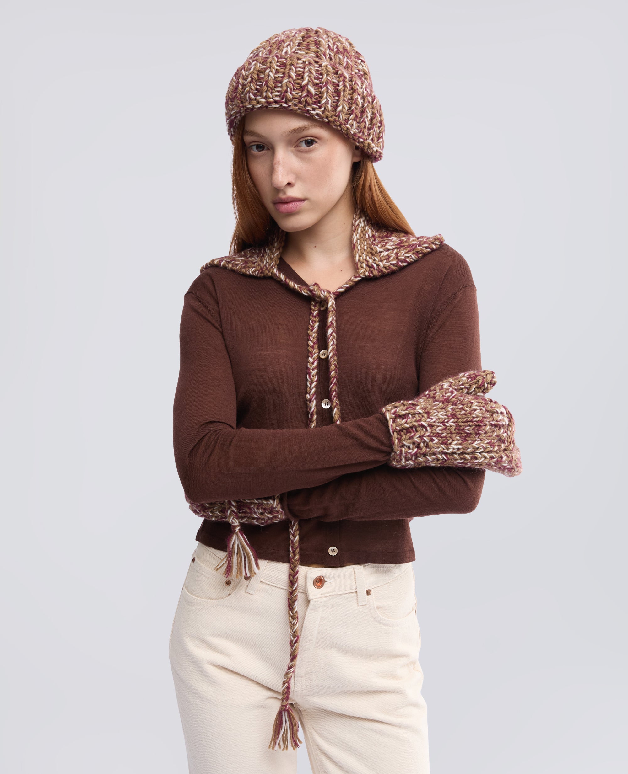 COL FAIT MAIN EN MOHAIR AVEC LACETS TRESSES - BEIGE - ASPESI