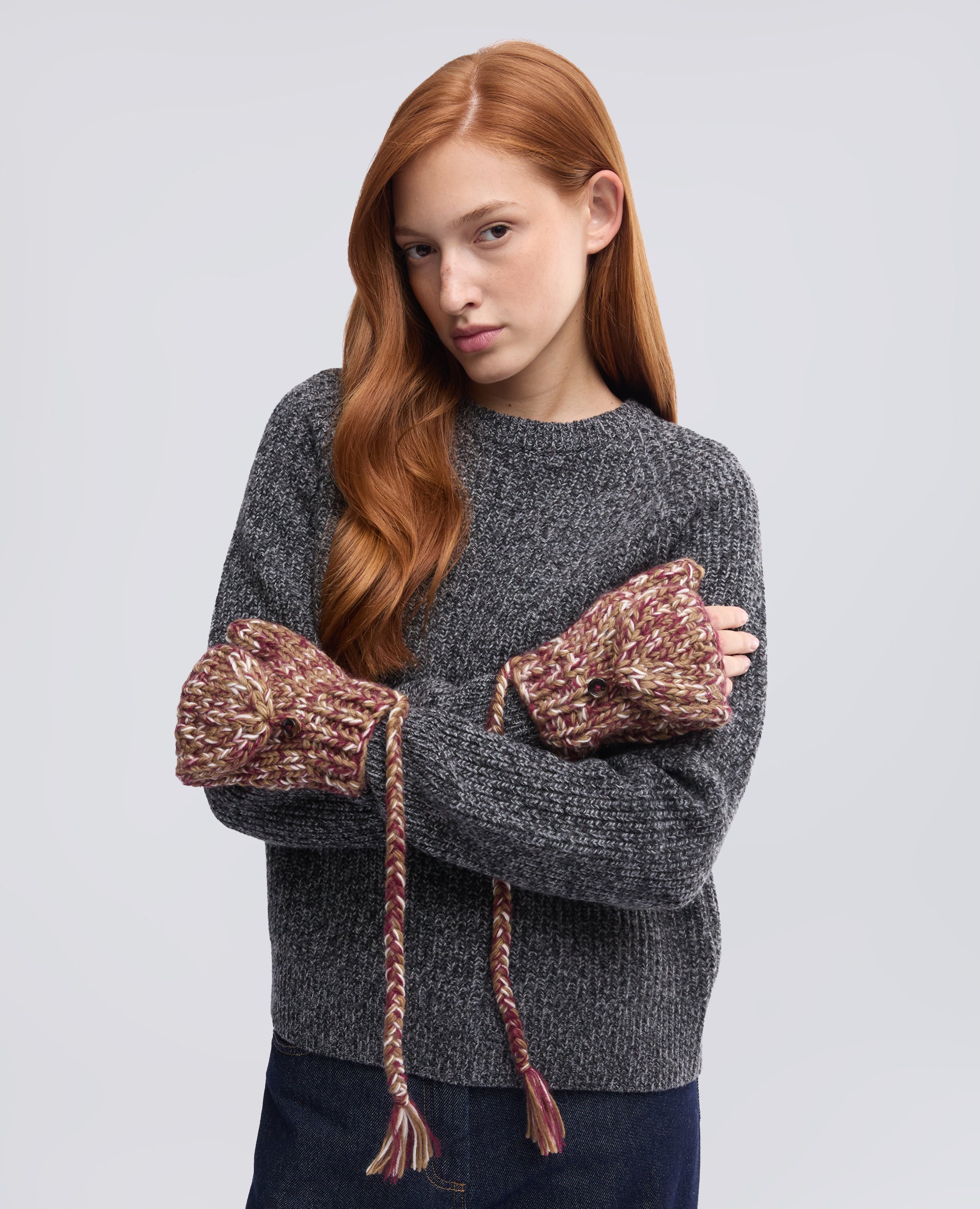 HANDMADE VIRGIN WOOL AND MOHAIR MITTENS - BEIGE - ASPESI
