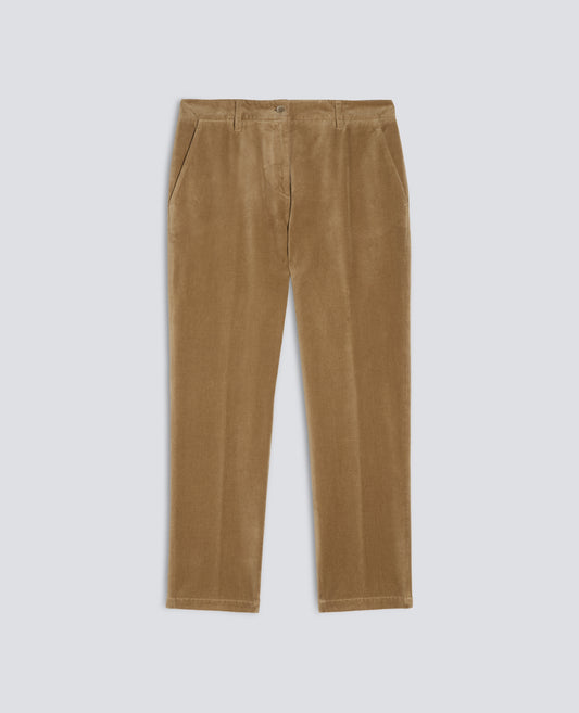 PANTALONE IN VELLUTO LISCIO DI COTONE TINTO CAPO - BEIGE