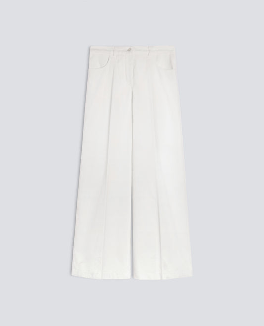PANTALONE IN VELLUTO LISCIO COTONE TINTO CAPO - PANNA