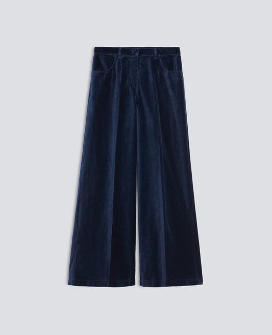 PANTALONE IN VELLUTO LISCIO COTONE TINTO CAPO - NAVY