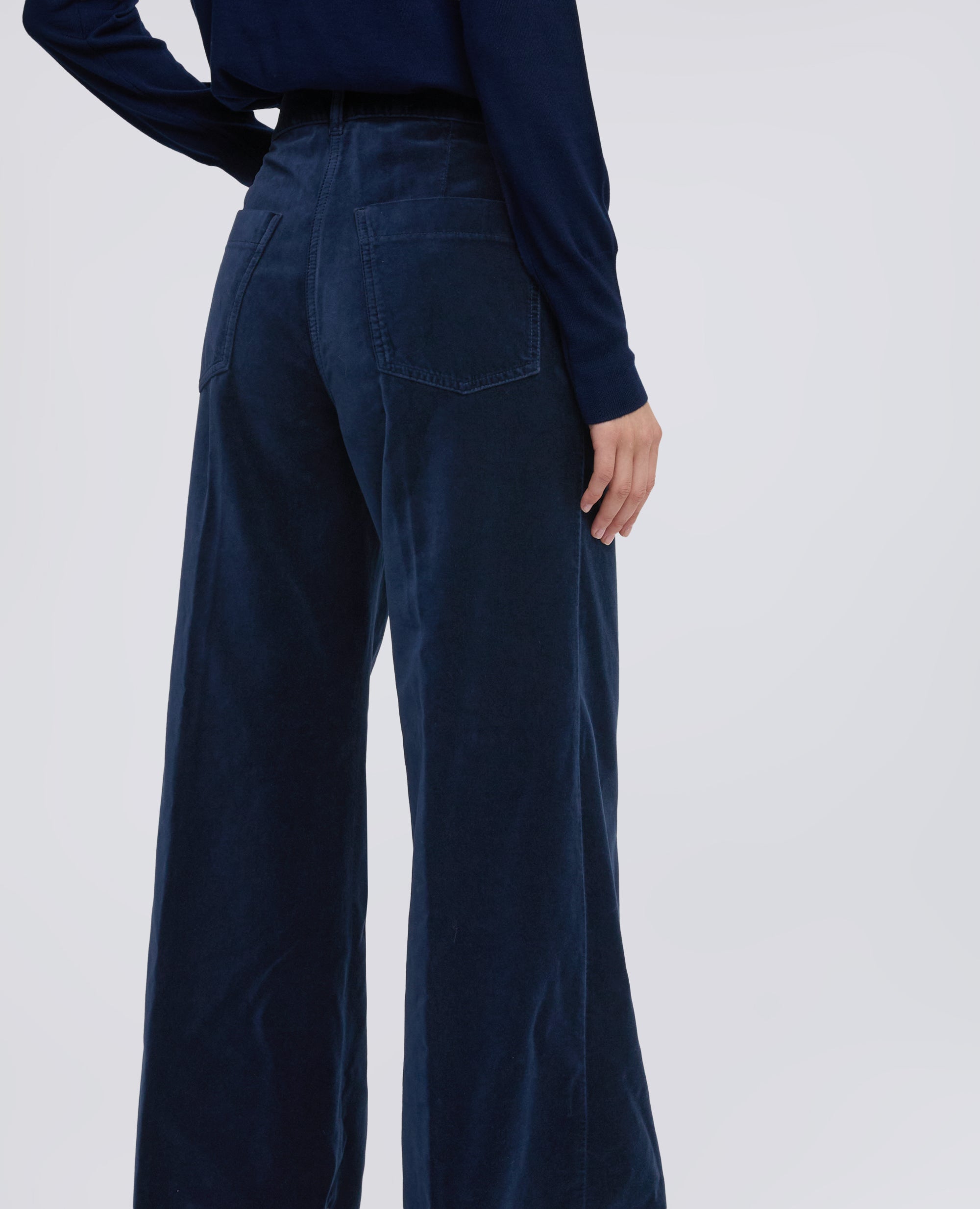 PANTALONE IN VELLUTO LISCIO COTONE TINTO CAPO - NAVY - ASPESI