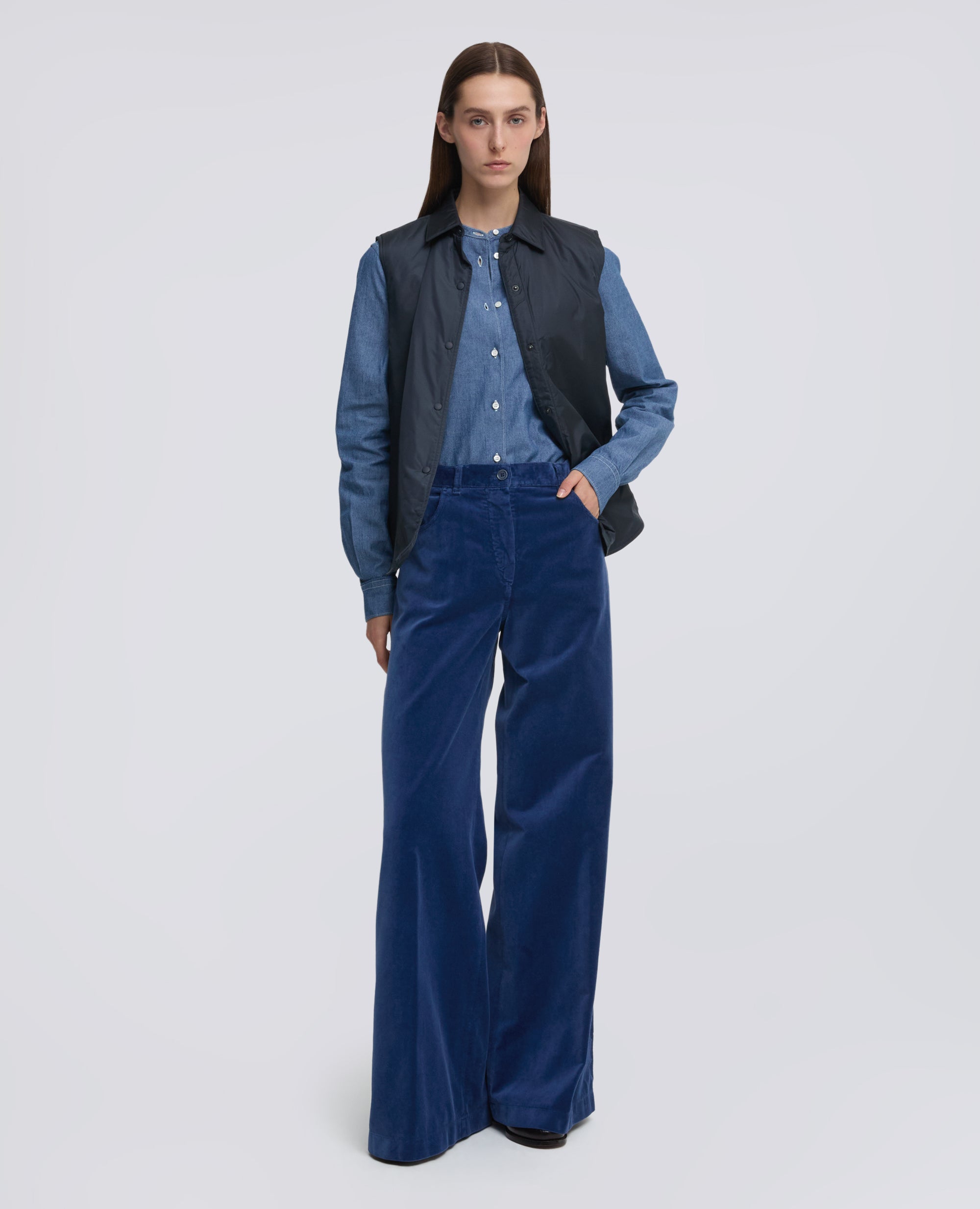 PANTALONE IN VELLUTO LISCIO COTONE TINTO CAPO - AVIO - ASPESI