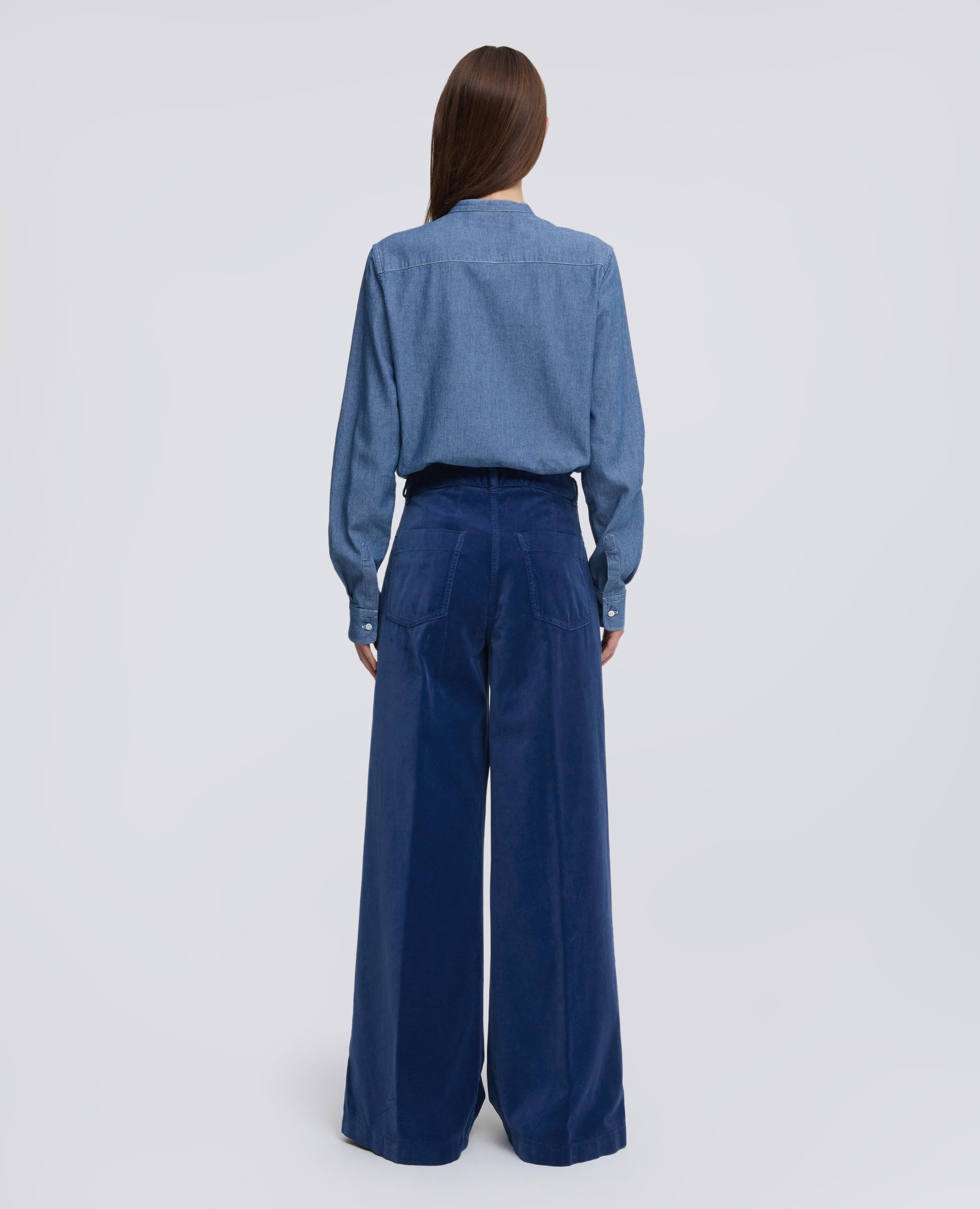 PANTALONE IN VELLUTO LISCIO COTONE TINTO CAPO - AVIO - ASPESI