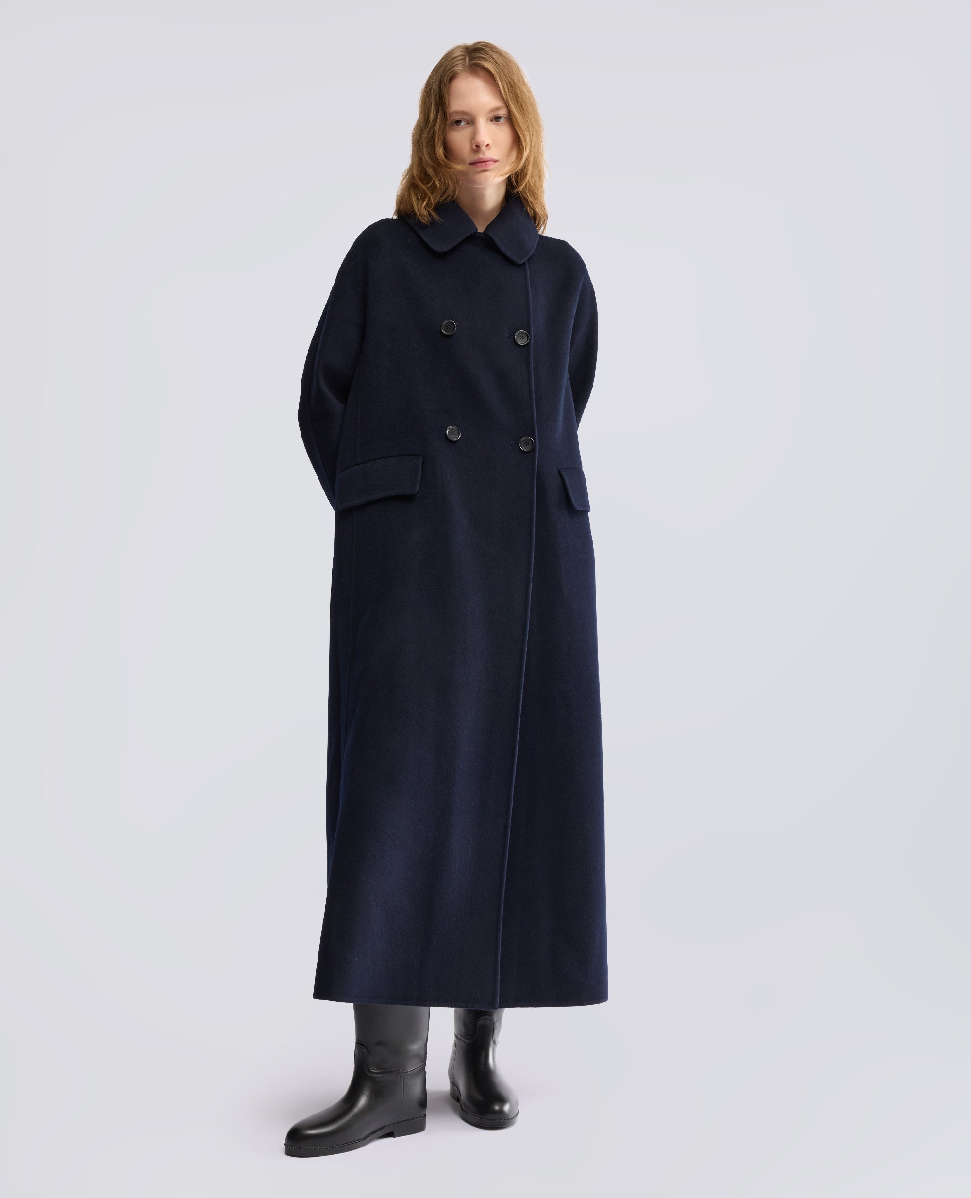 CAPPOTTO IN DOUBLE DI LANA EFFETTO BEAVER - BLU - ASPESI
