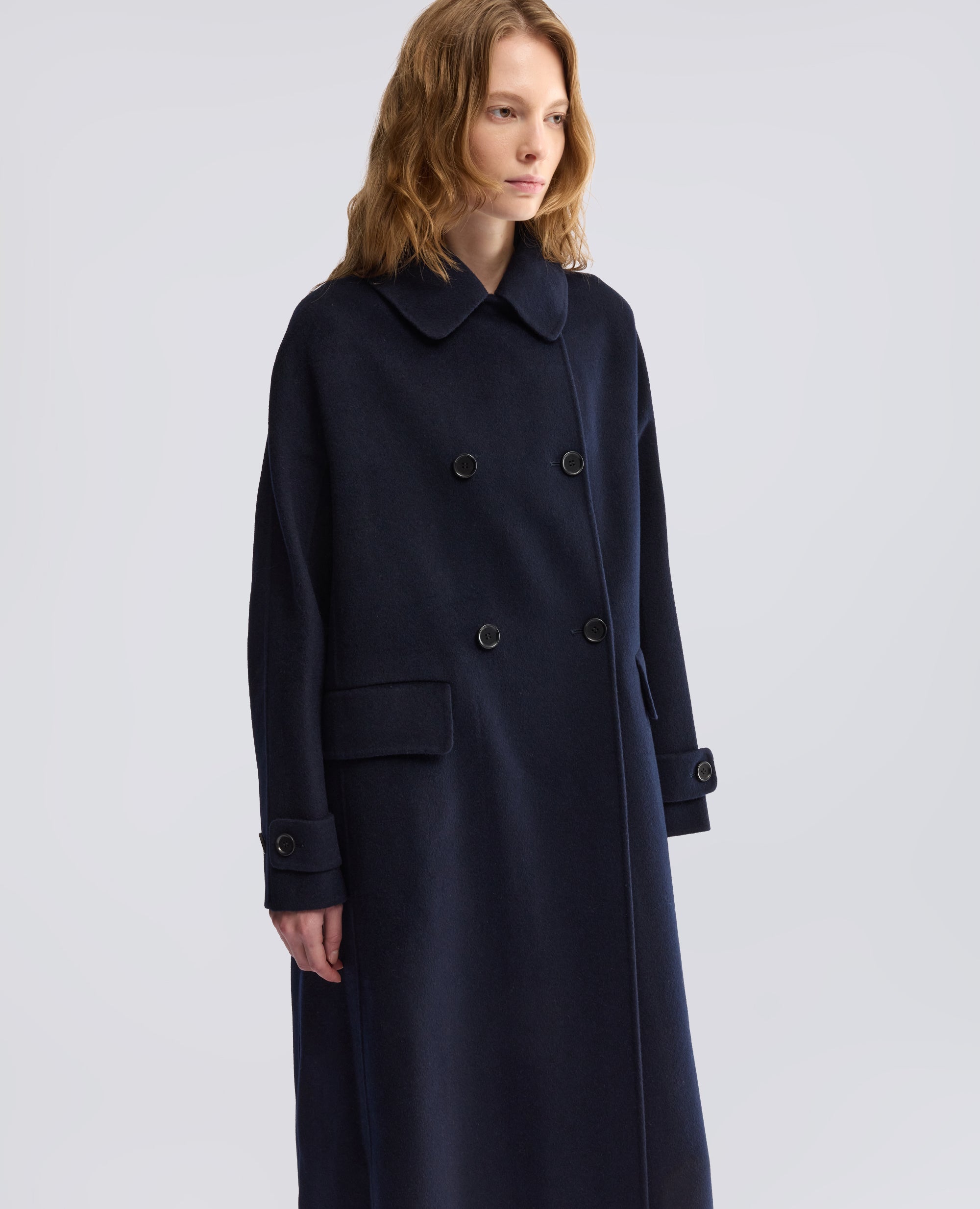CAPPOTTO IN DOUBLE DI LANA EFFETTO BEAVER - BLU - ASPESI
