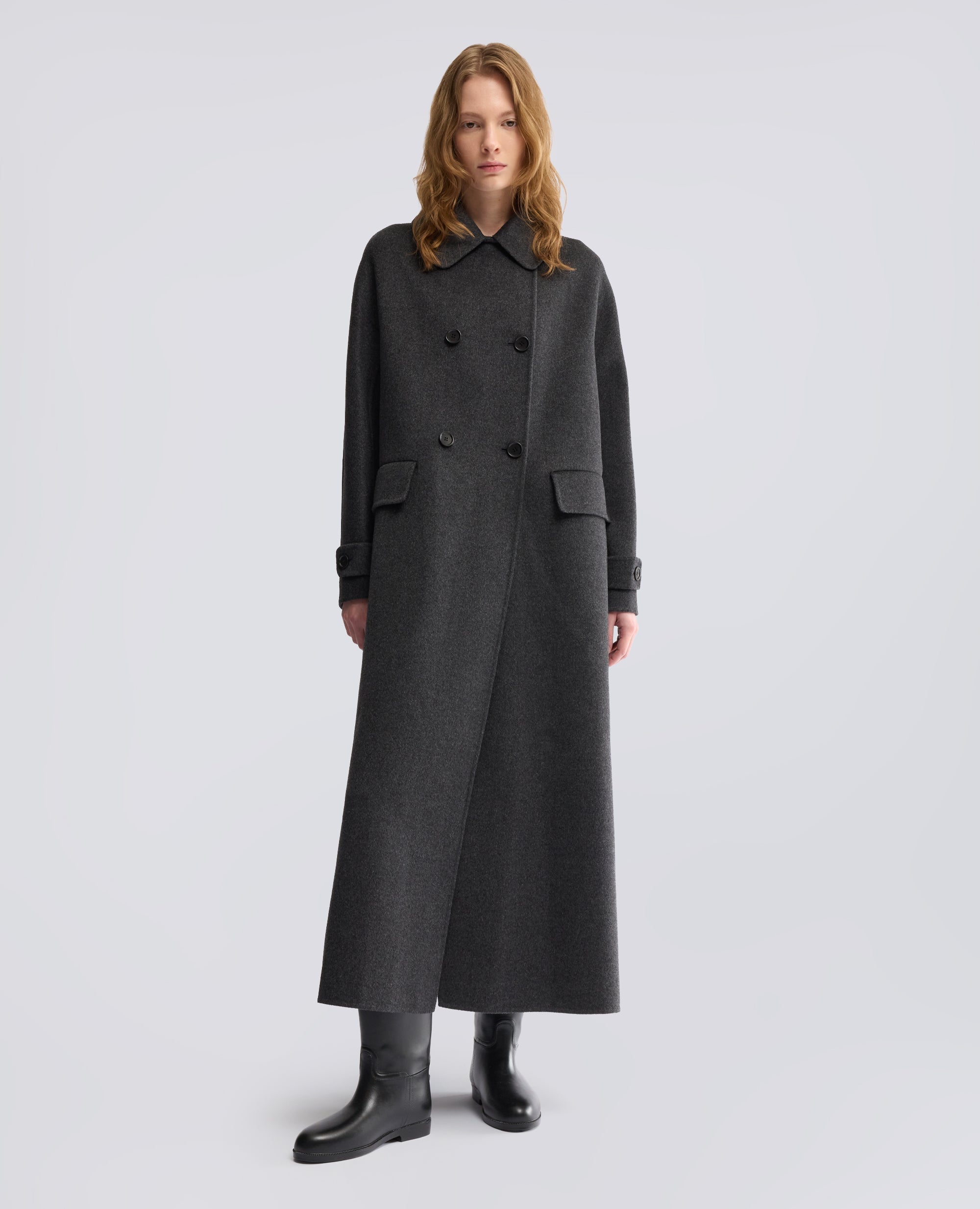 CAPPOTTO IN DOUBLE DI LANA EFFETTO BEAVER - GRIGIO - ASPESI