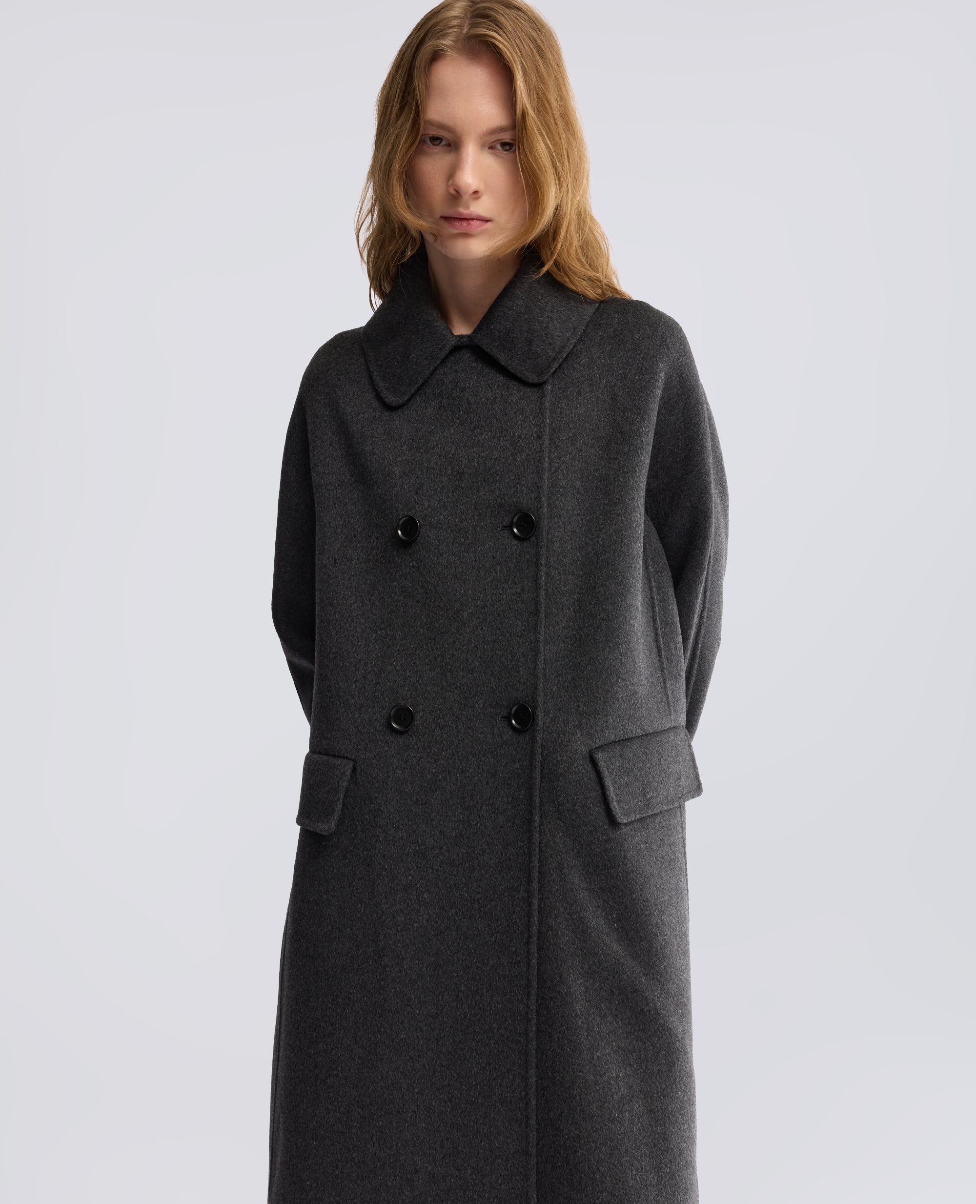 CAPPOTTO IN DOUBLE DI LANA EFFETTO BEAVER - GRIGIO - ASPESI