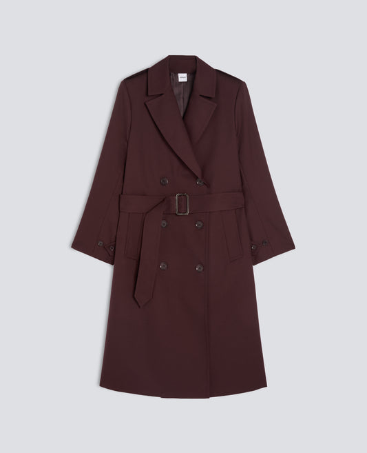 DOUBLE-BREASTED VIRGIN WOOL GABARDINE TRENCH COAT - BROWN - ASPESI