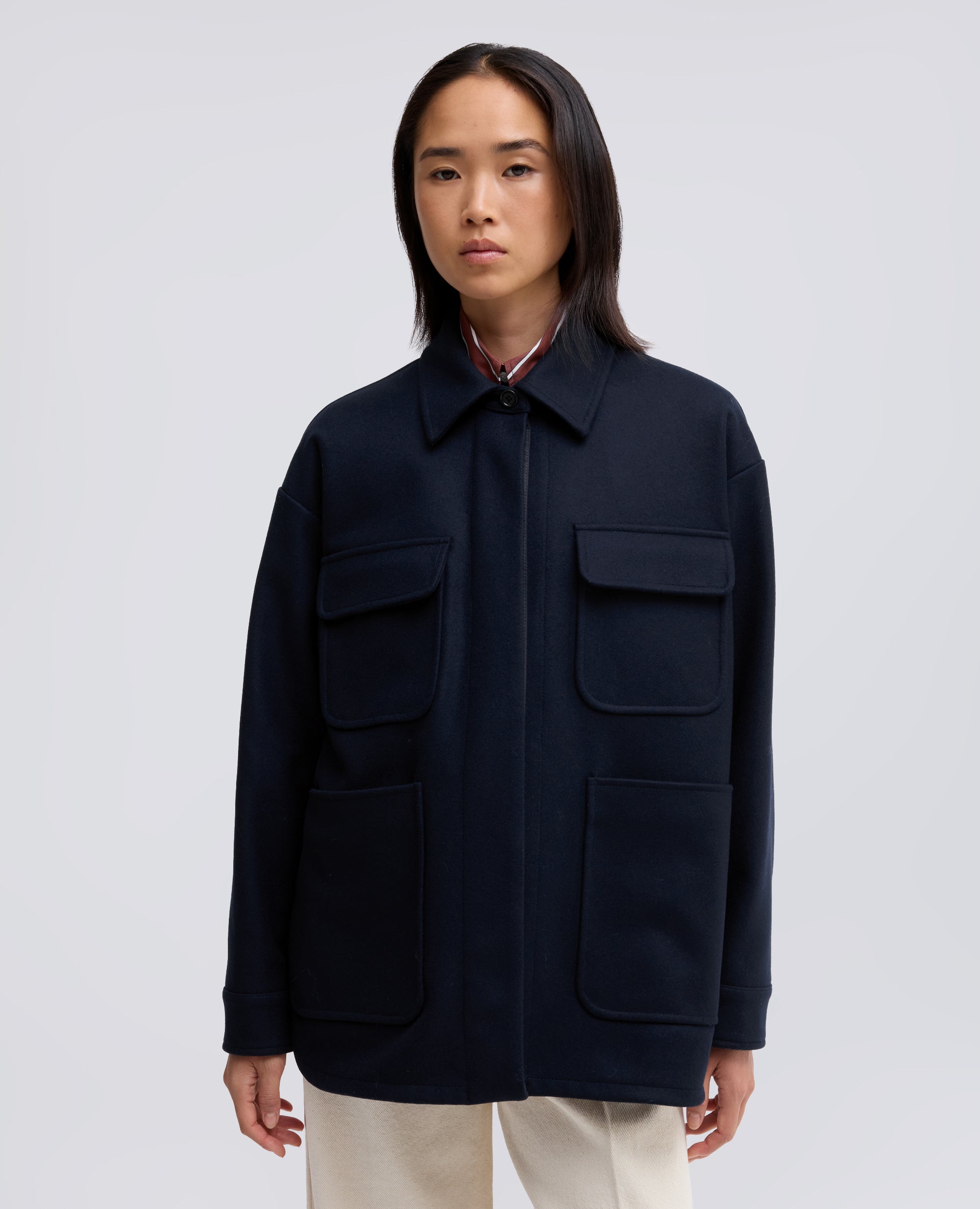DOUBLE-FACED WOOL SHIRT JACKET, BEAVER EFFECT - BLU - ASPESI
