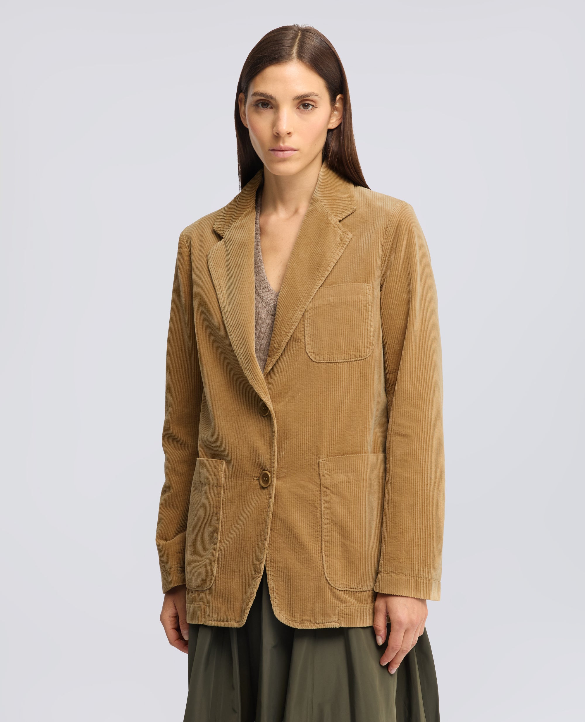 GIACCA MONOPETTO DECOSTRUITA IN VELLUTO DI COTONE A COSTE 500 TINTO CAPO - BEIGE - ASPESI