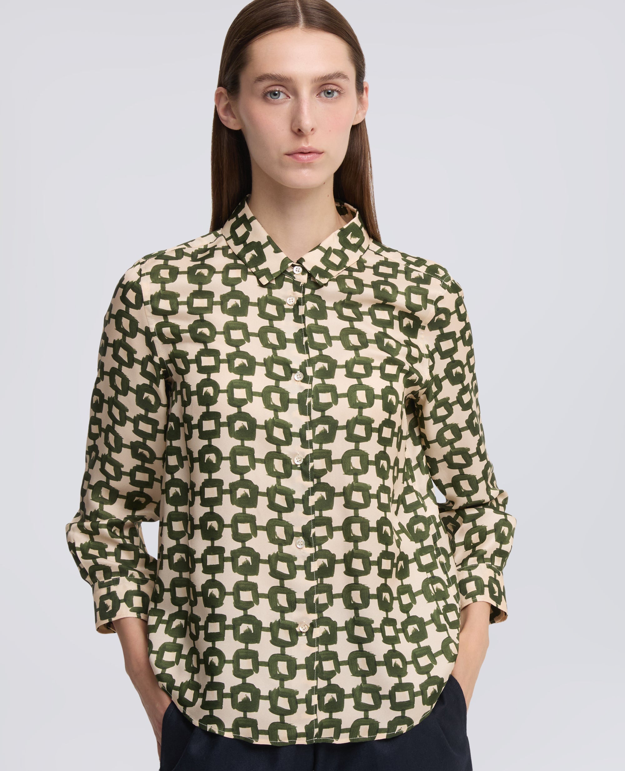 CAMICIA IN TWILL DI VISCOSA SETA STAMPATO - GRUN - ASPESI