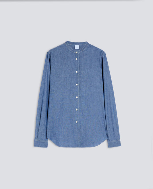 CAMICIA CLASSICA IN CHAMBRAY COTONE GIAPPONESE CON COLLO ALLA COREANA - MITTLERER DENIM