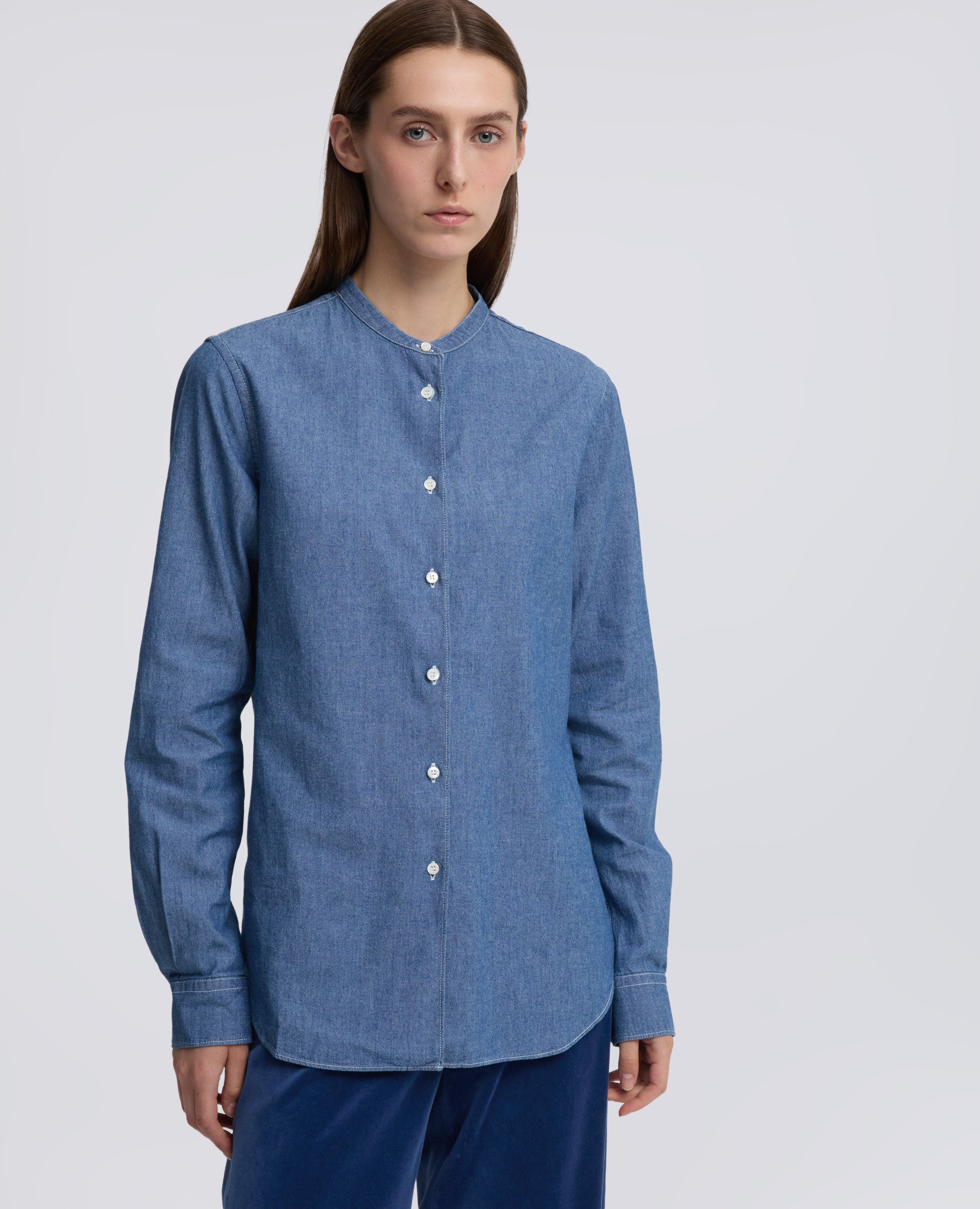 CAMICIA CLASSICA IN CHAMBRAY COTONE GIAPPONESE CON COLLO ALLA COREANA - MEDIUM DENIM - ASPESI