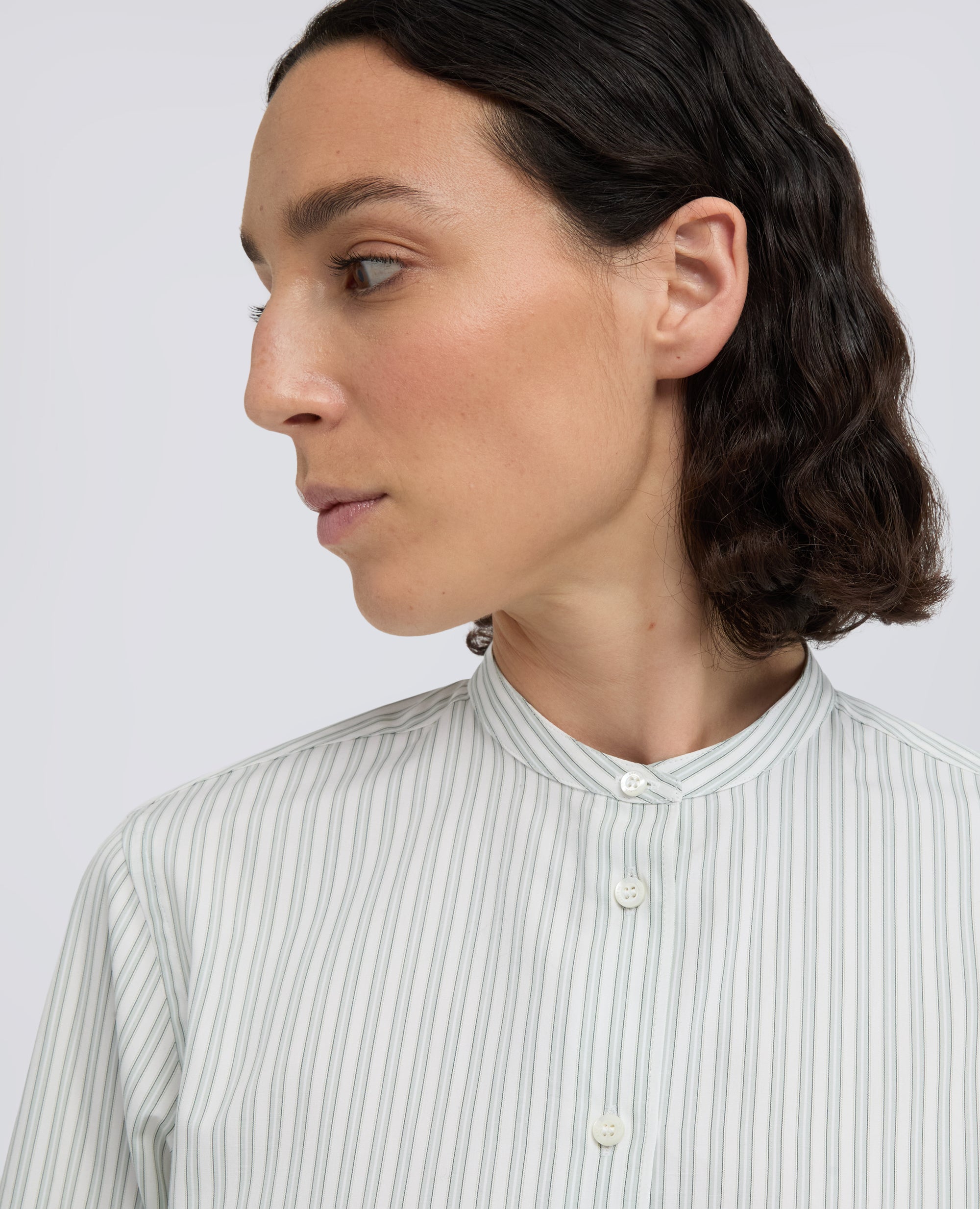 CAMICIA IN POPELINE DI COTONE A RIGHE - VERDE - ASPESI