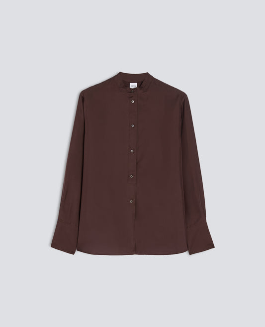 CHEMISE A COL MAO EN SOIE HABOTAI - MARRON - ASPESI