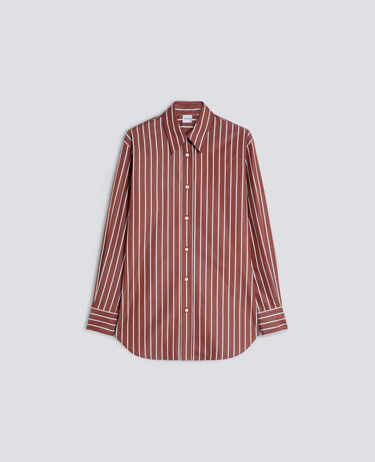 CHEMISE EN POPELINE DE COTON À RAYURES - MARRONE - ASPESI