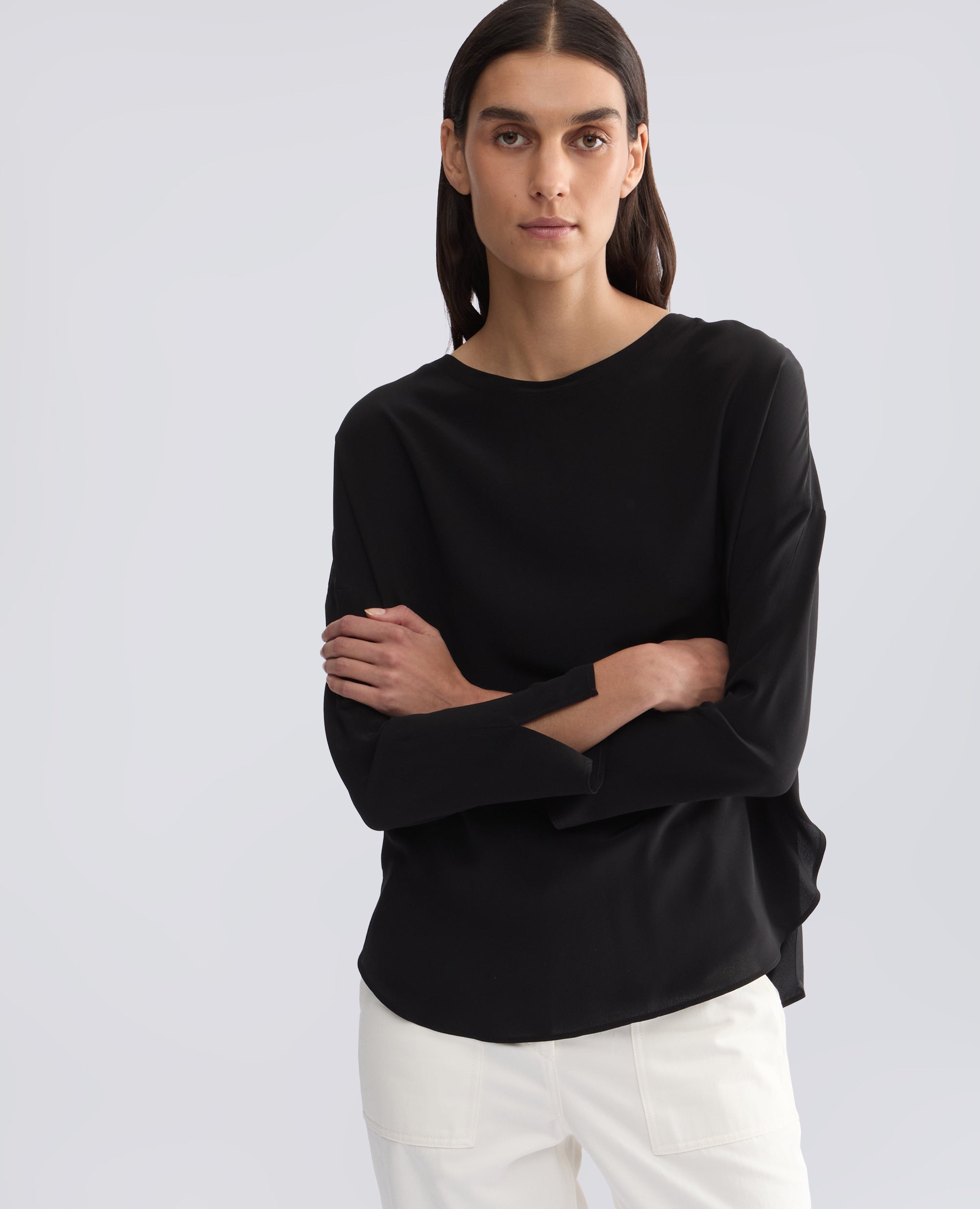 TOP IN CREPE DE CHINE DI SETA UNITO - NERO - ASPESI