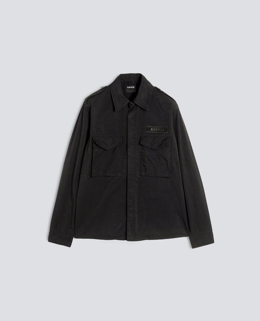 GARMENT-DYED UNLINED COMPACT NYLON BLEND MILITARY SHIRT - BLACK - ASPESI