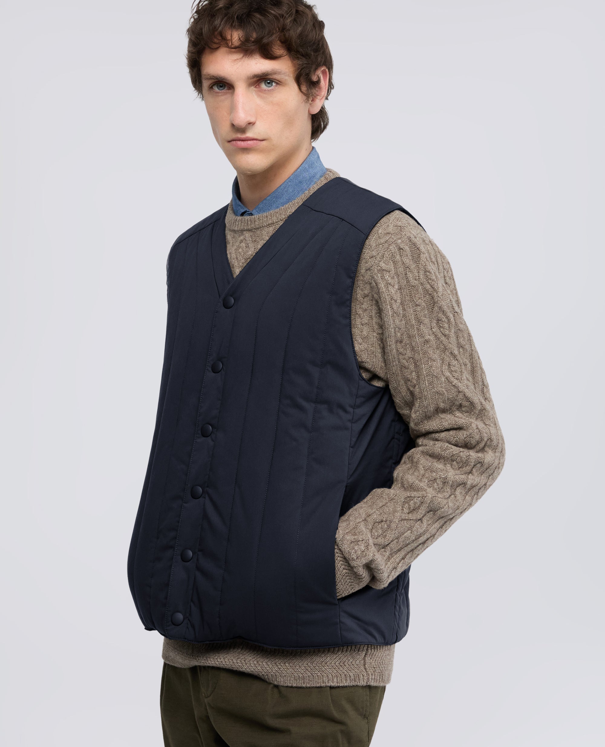 GILET IN POPELINE E NYLON STRETCH - BLU - ASPESI