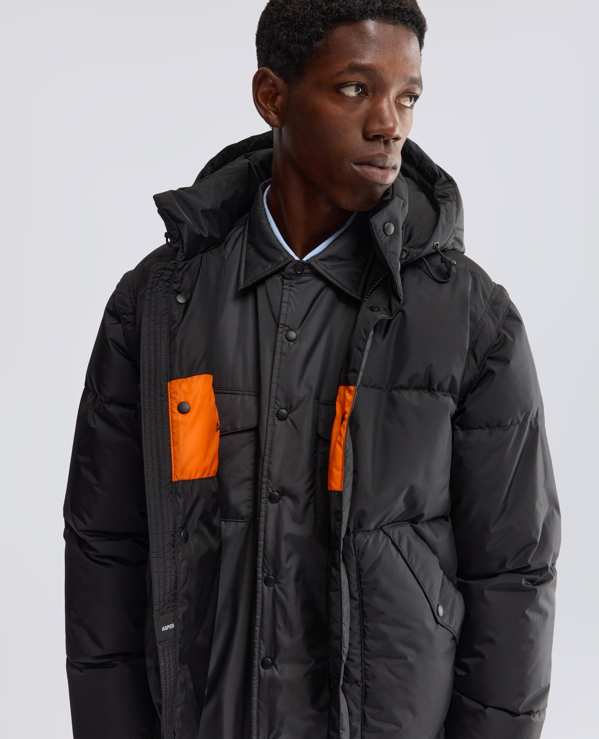 GIUBBOTTO IN TAFFETAS DI NYLON TRASFORMABILE A GILET CON MANICHE STACCABILI - NERO - ASPESI