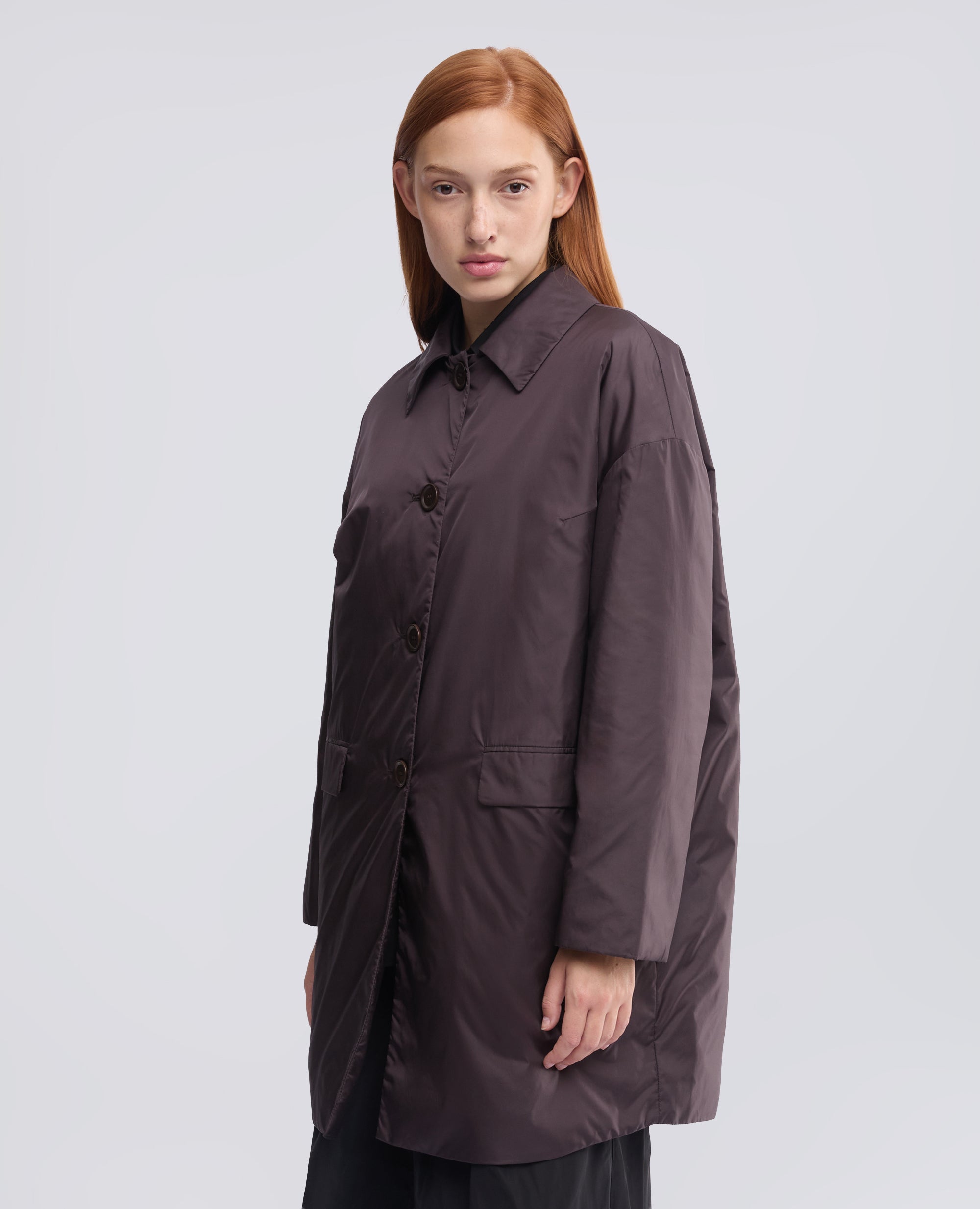MANTEL AUS NYLON, MIT THERMORE-WATTIERUNG WATTIERT - BRAUN - ASPESI