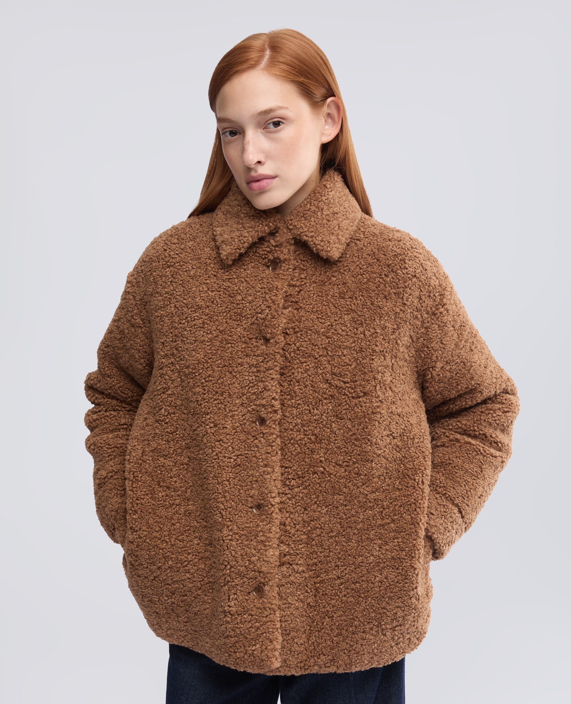 WATTIERTES HEMD AUS -TEDDY--KUNSTFELL - BRAUN - ASPESI