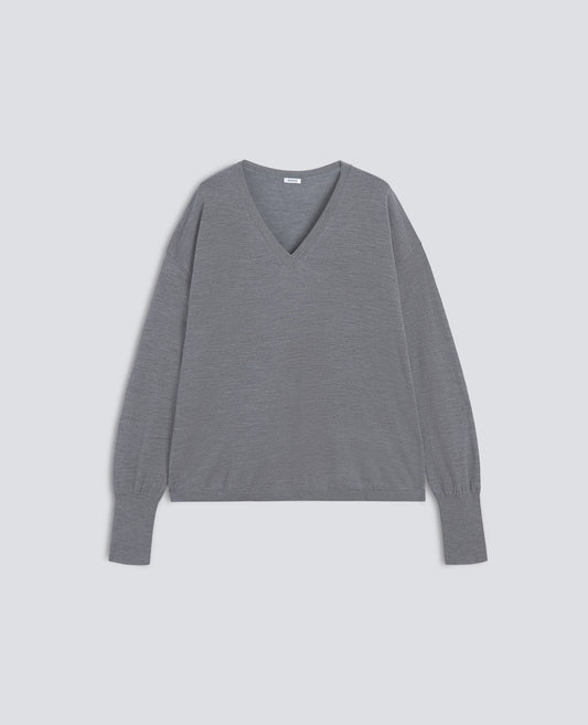 MAGLIA SCOLLO A -V- IN LANA MERINOS - GRIS