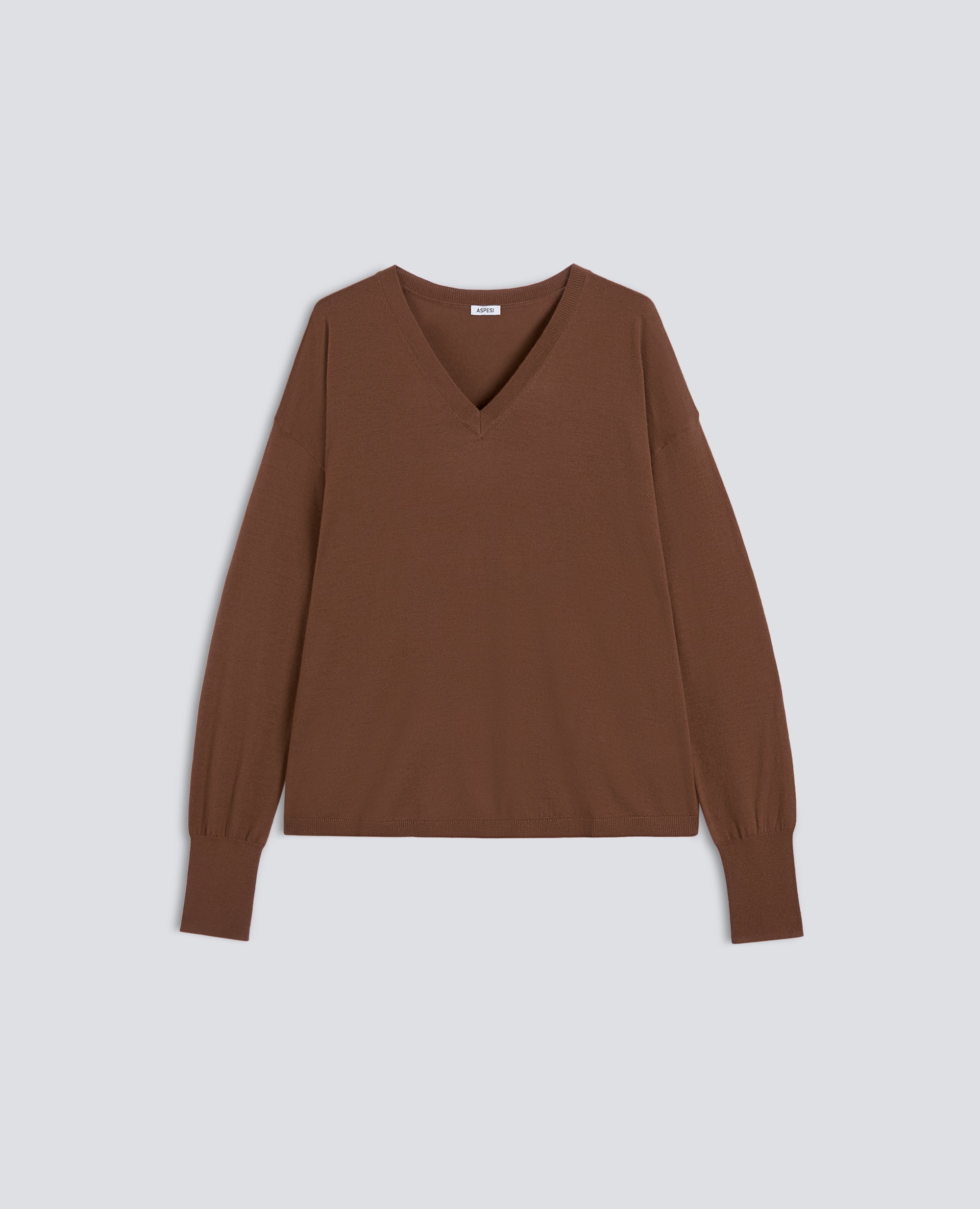MAGLIA SCOLLO A -V- IN LANA MERINOS - BRAUN - ASPESI