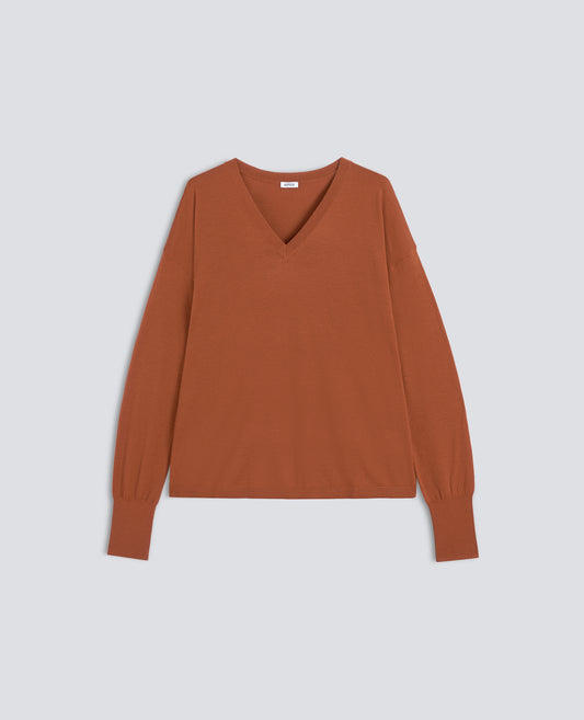MAGLIA SCOLLO A -V- IN LANA MERINOS - ZUCCA