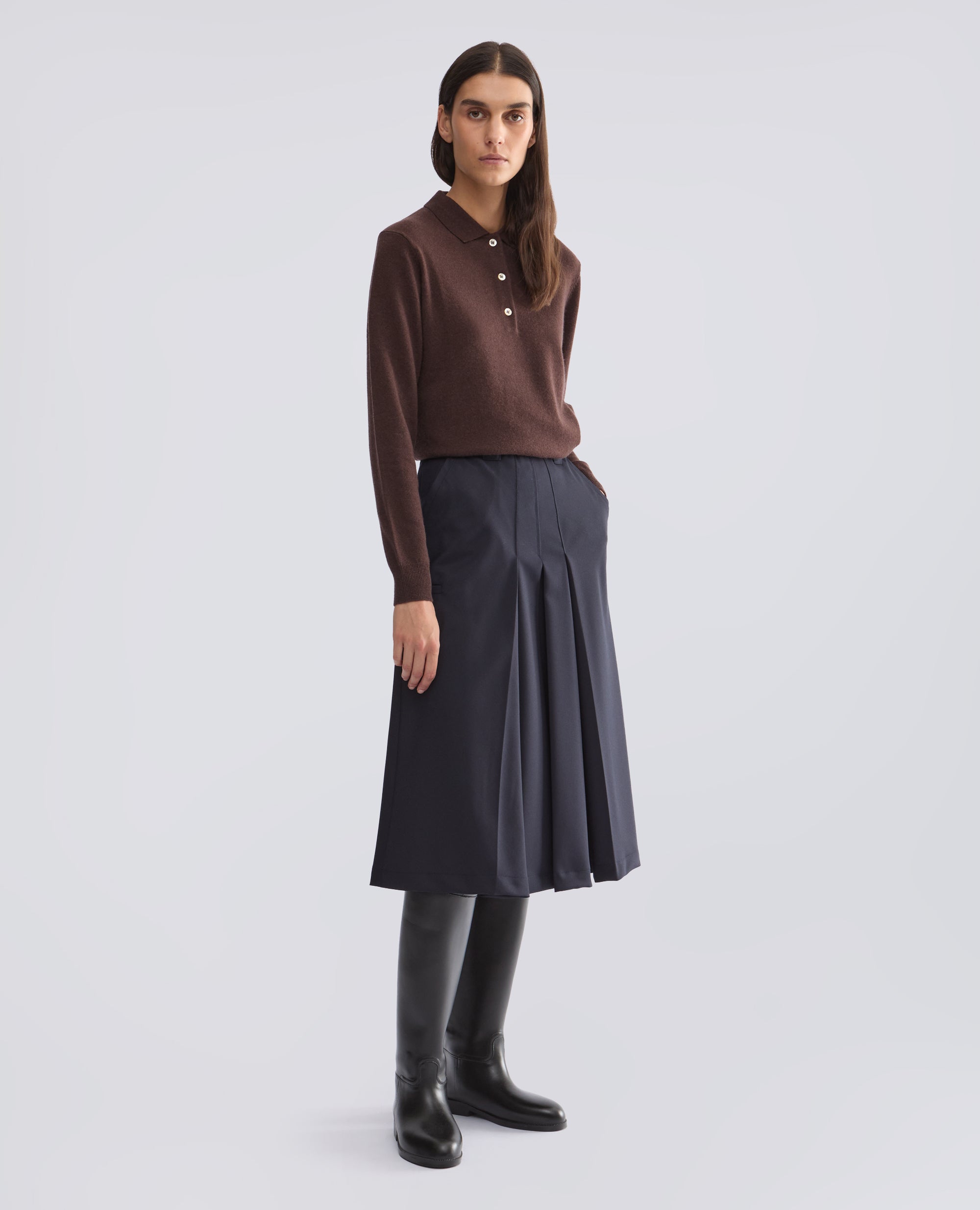 CASHMERE AND WOOL POLO - BROWN - ASPESI